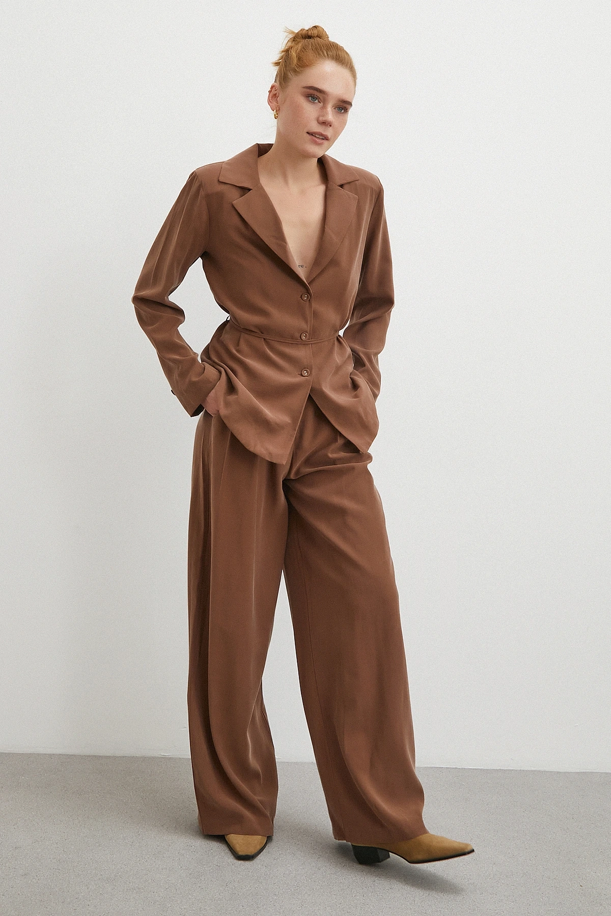 Gömlek Pantolon Modal Takım Kahve