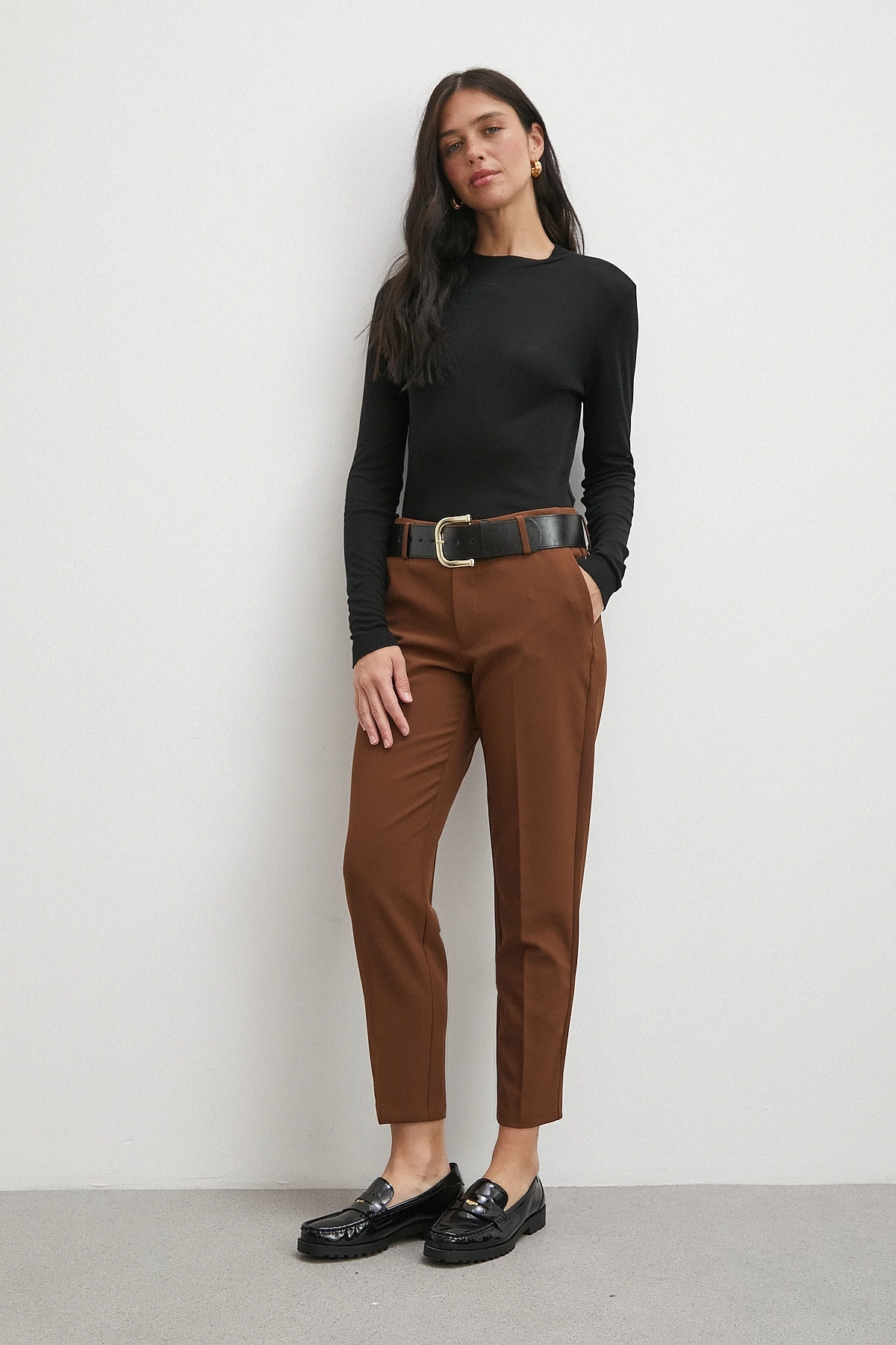 Kemer Havuç Paça Pantolon Kahve