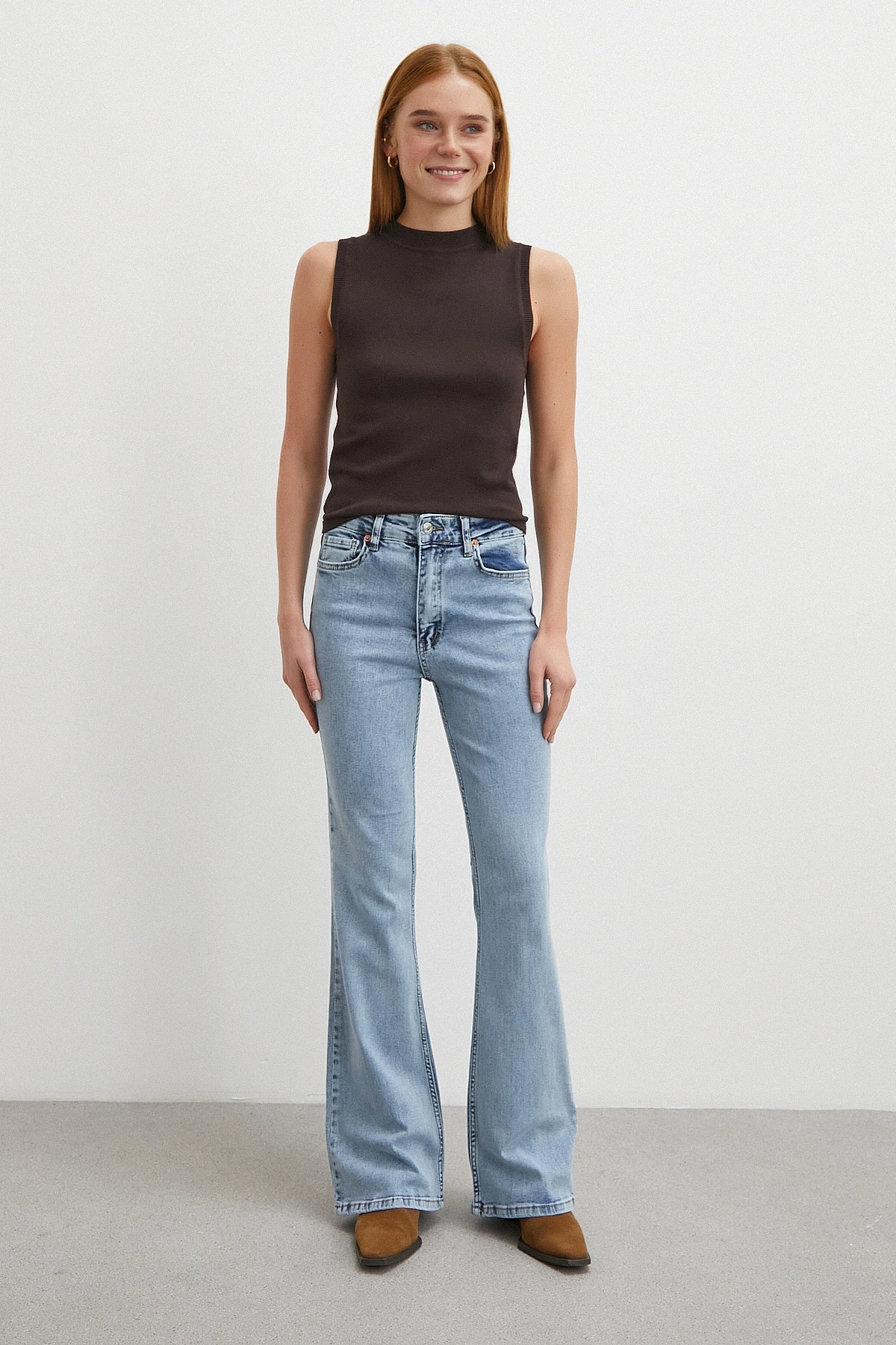 Orta  Bel Likralı İspanyol Paça Jean Buz Mavisi