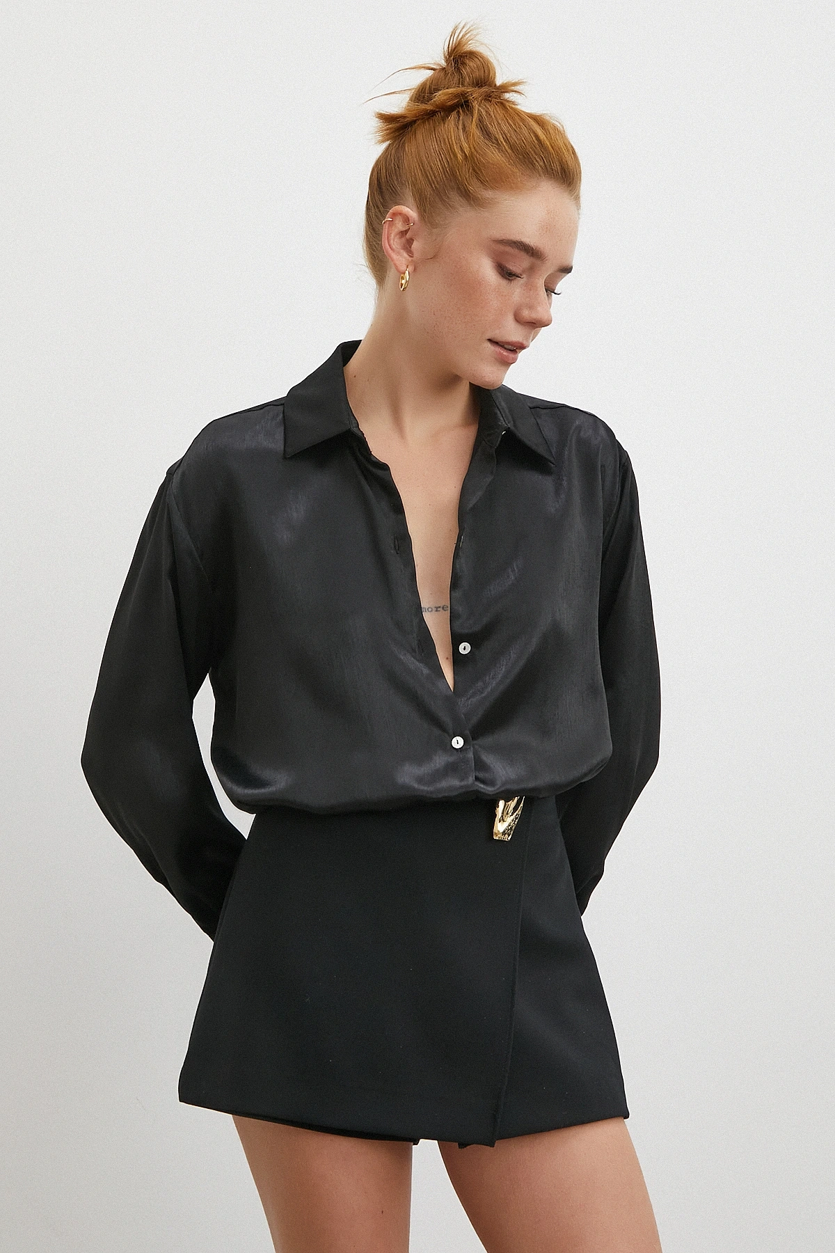 Klasik Saten Gömlek Siyah