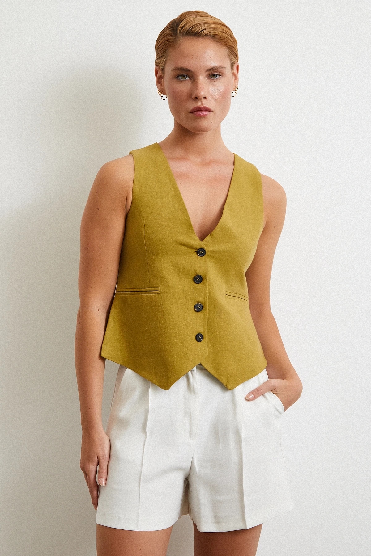 Piliseli Şort Etek Ekru