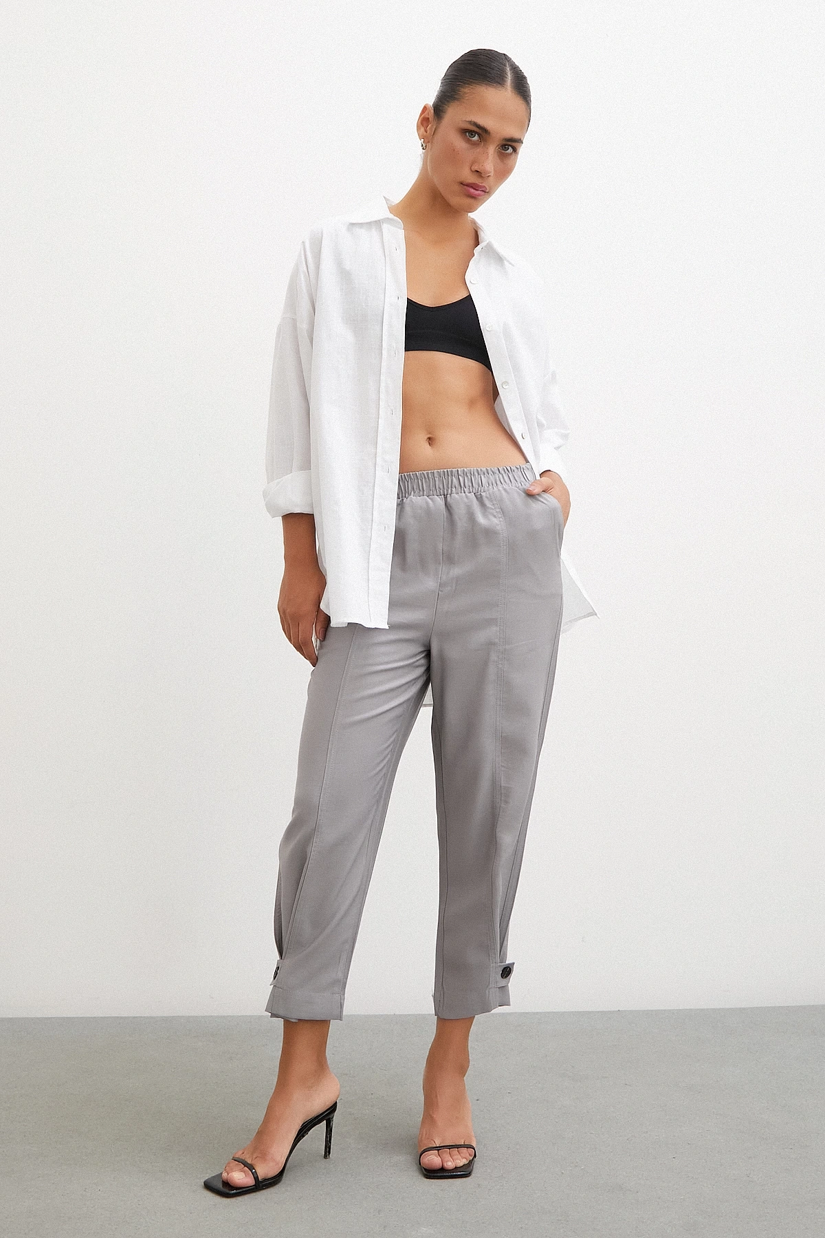 Lastikli Salaş Pantolon Gri