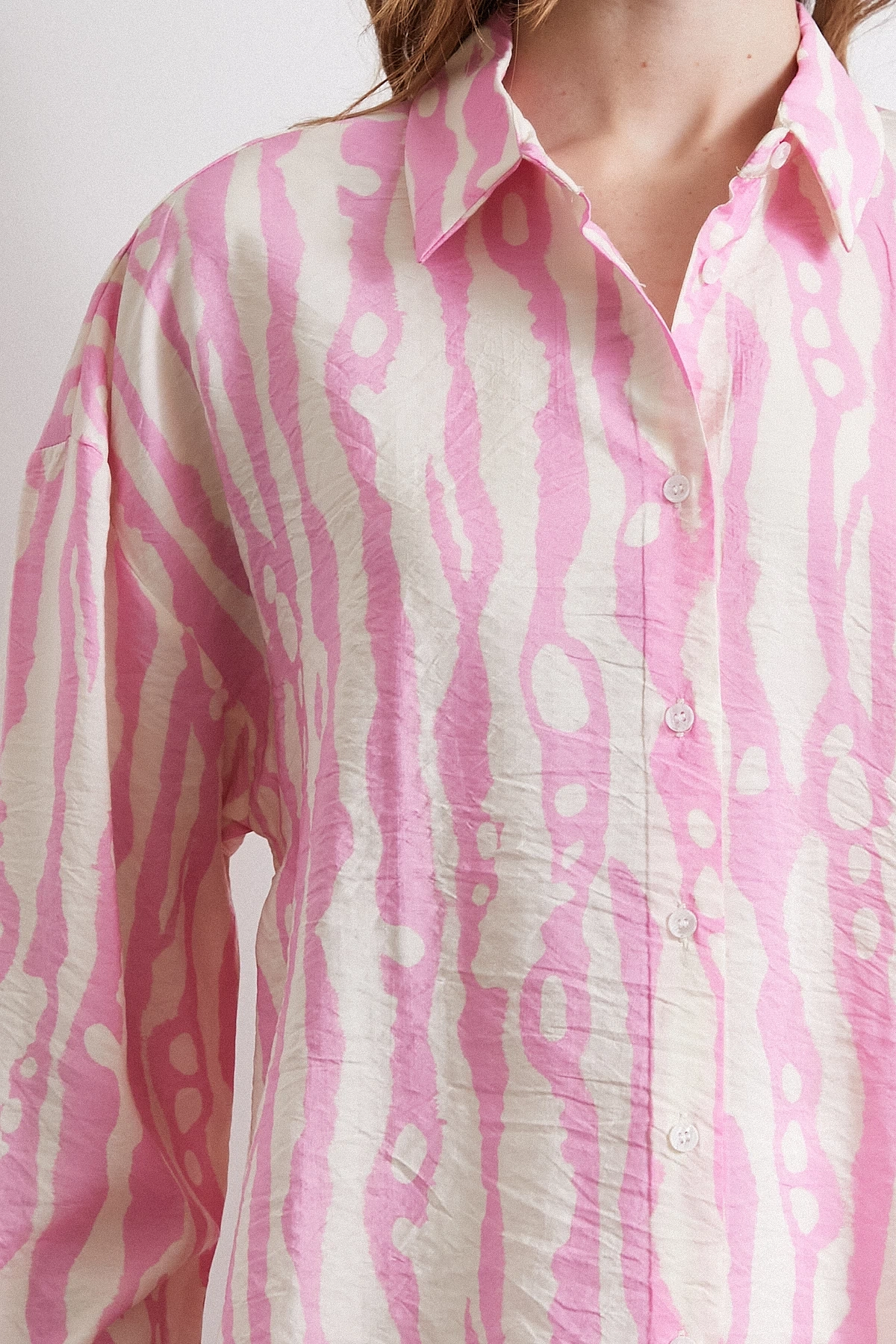 Zebra Desen Modal Gömlek Pembe