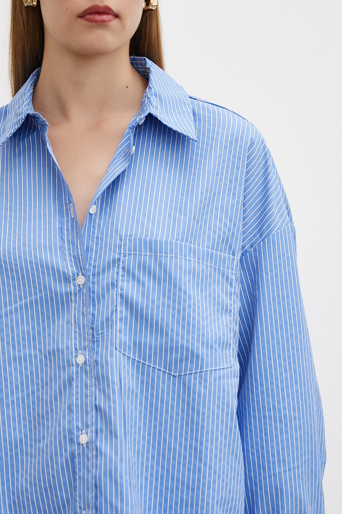 İnce Çizgili Gömlek Mavi