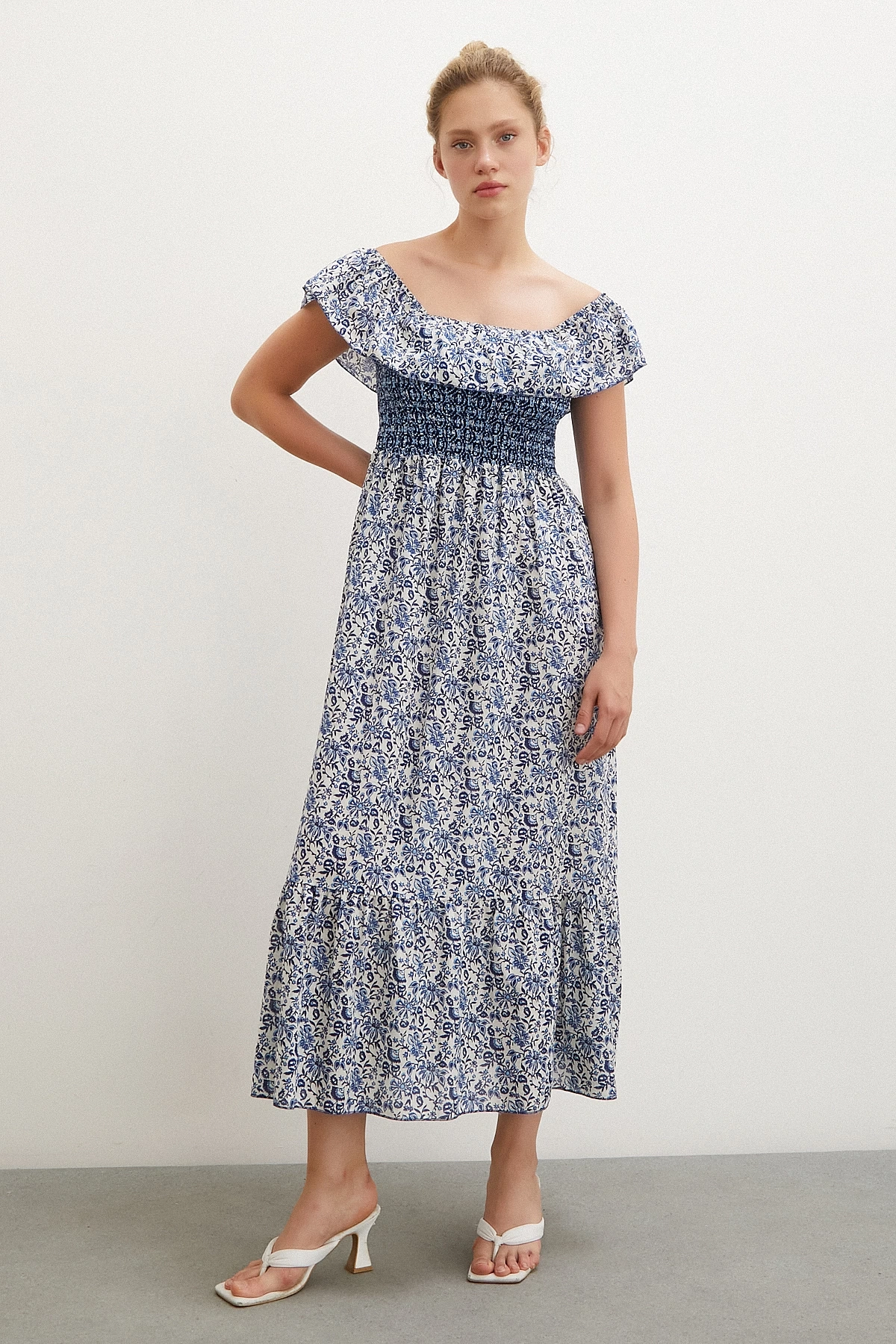 Bel Gipeli Maxi Elbise Mavi