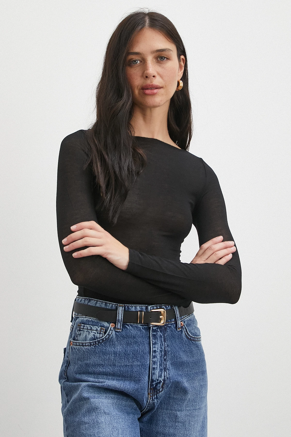 Açık Yaka Bluz Siyah