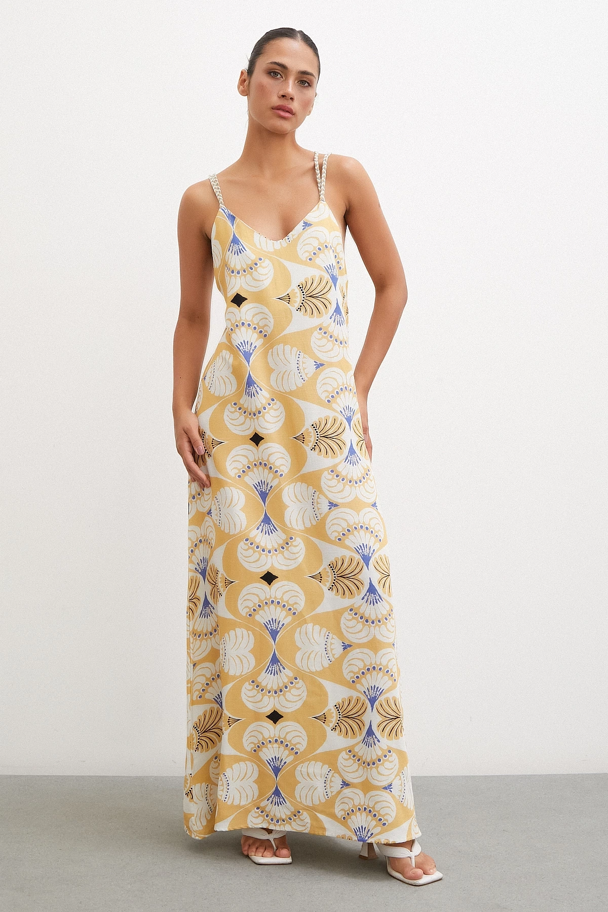 İp Askılı Elbise Hardal