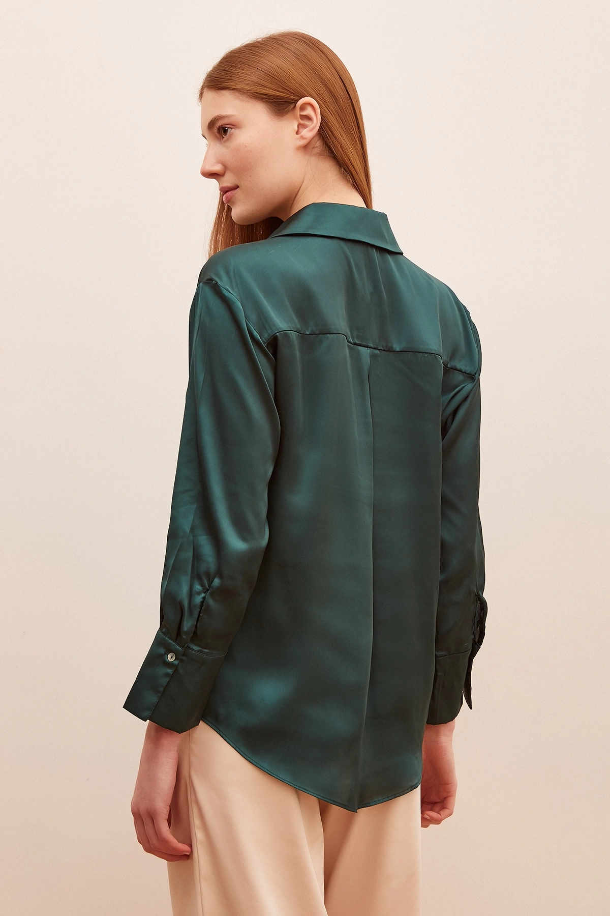 Basic Saten Gömlek Koyu Yeşil