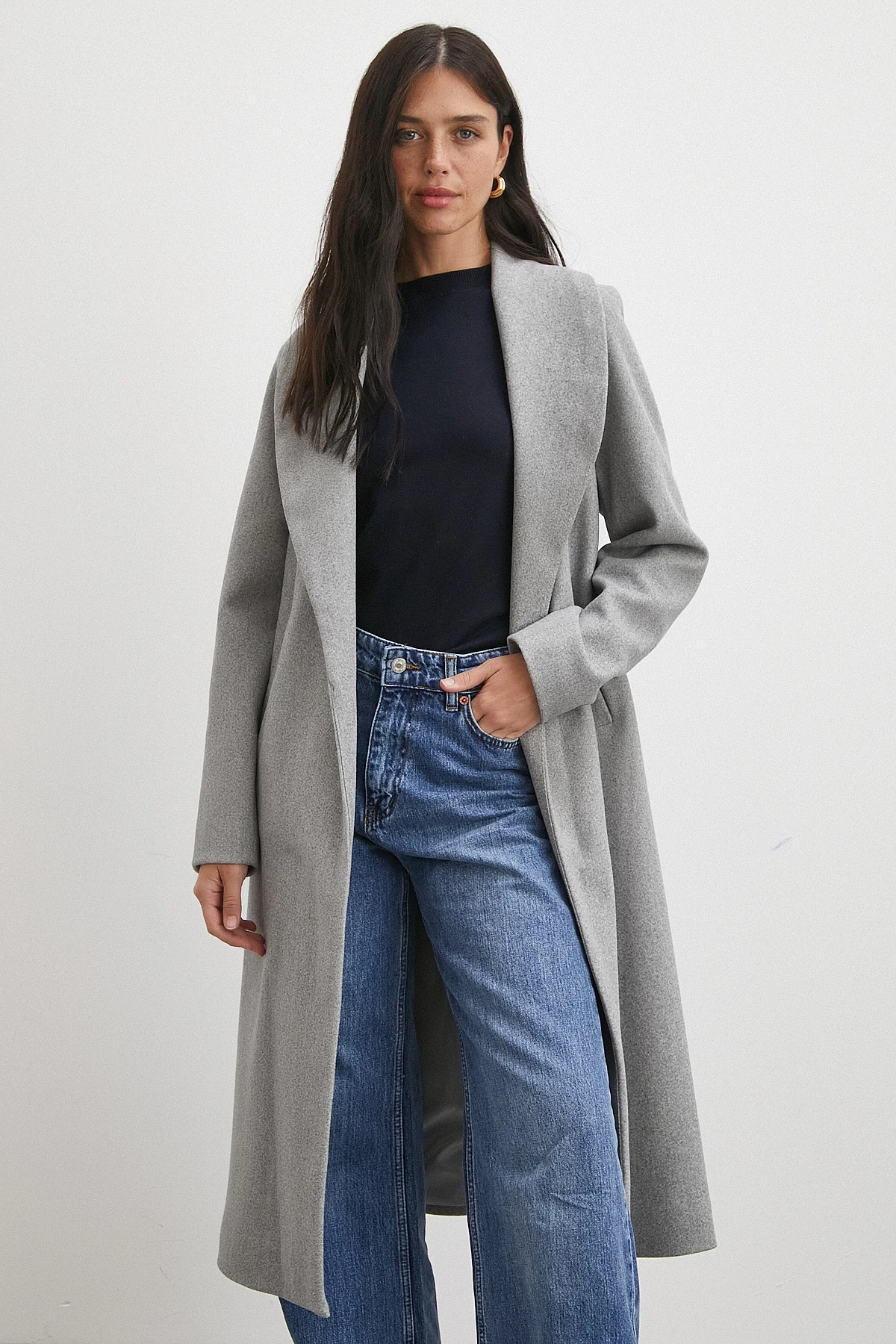 Kuşaklı Kaşe Kaban Gri