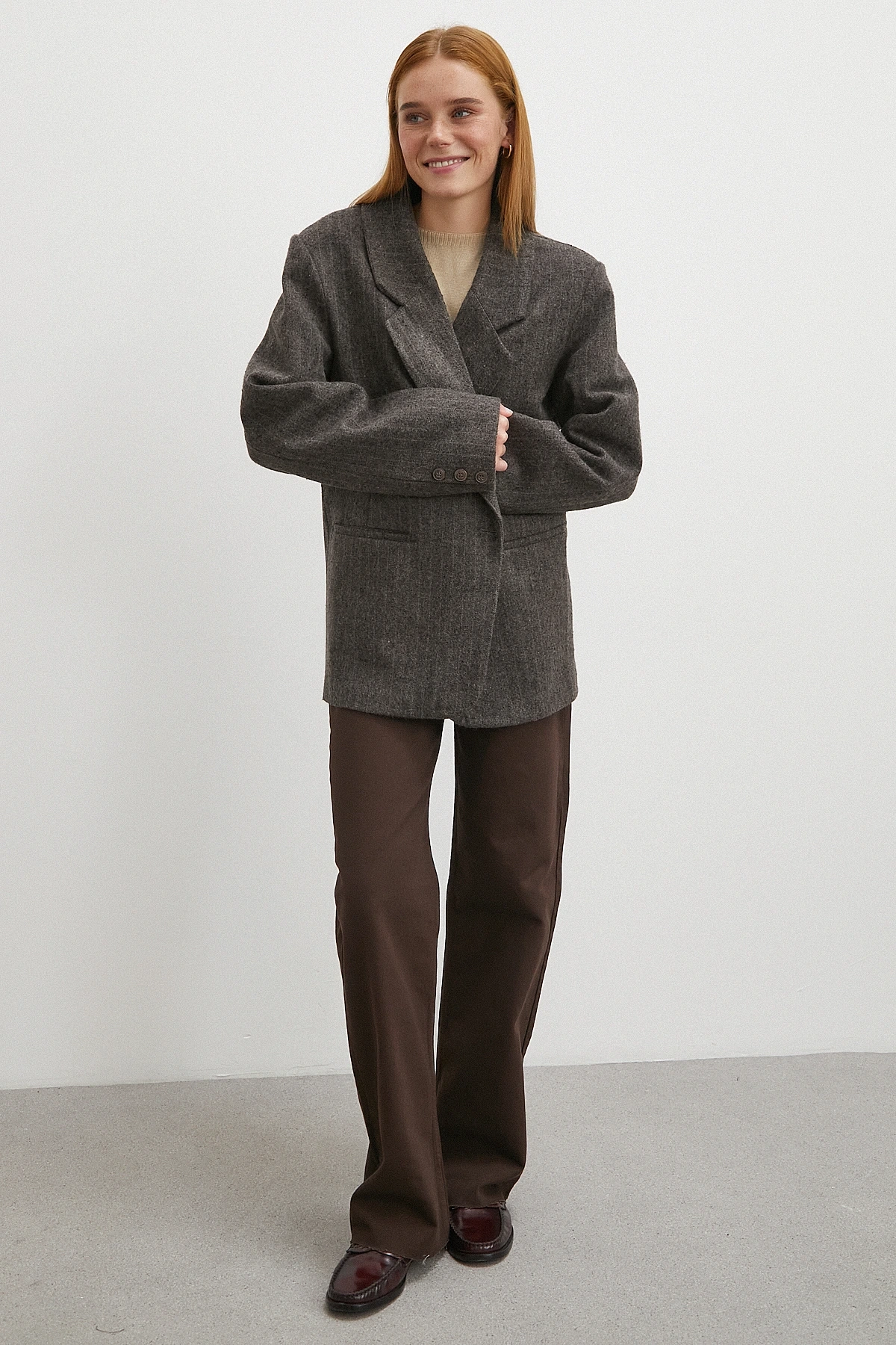 Yüksek Bel Kesik Boru Paça Jean Kahve