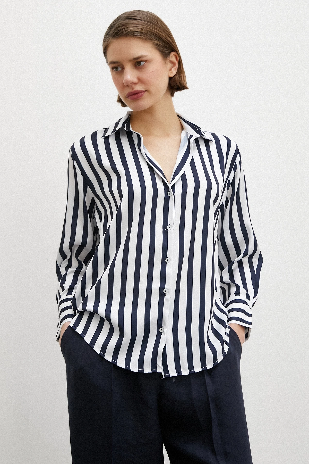 Robalı Çizgili Gömlek Lacivert