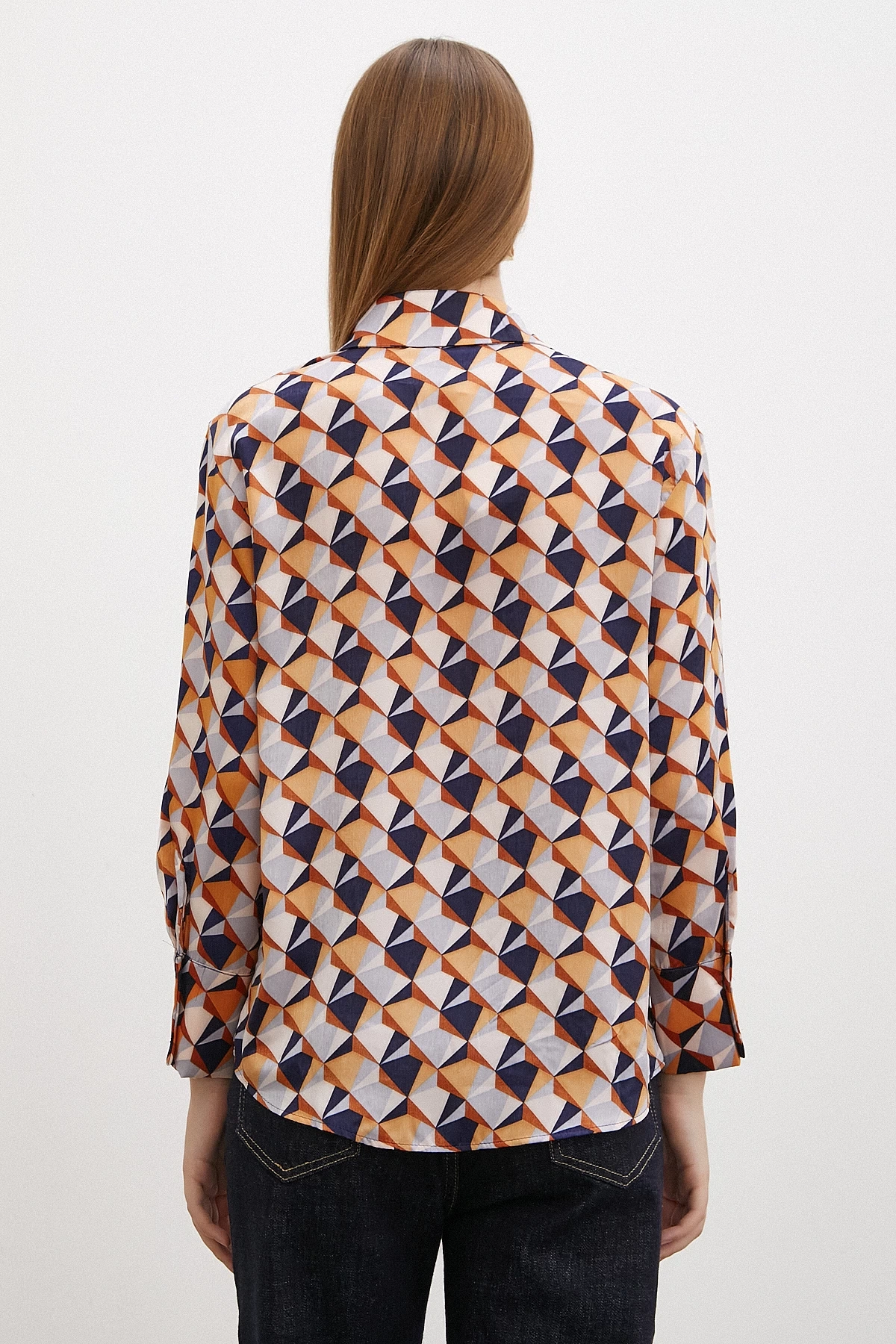 Desenli Saten Gömlek Pudra