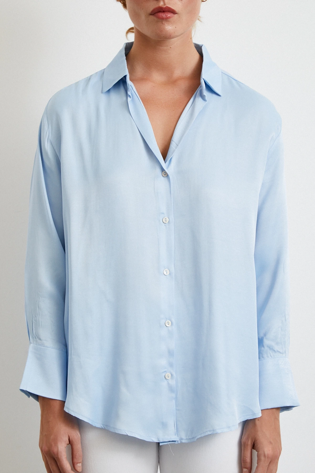 Viskon Saten Gömlek Mavi