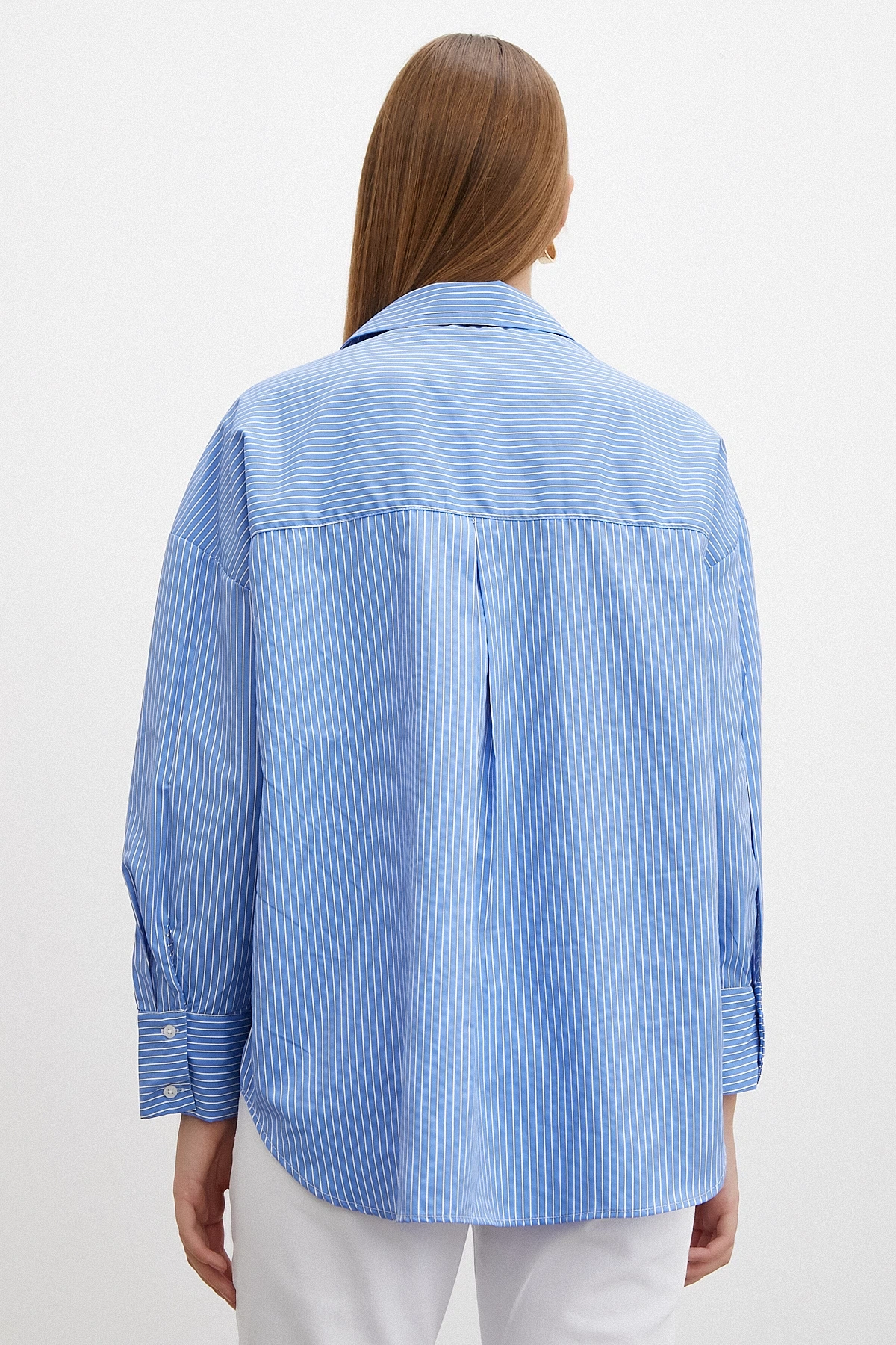 İnce Çizgili Gömlek Mavi