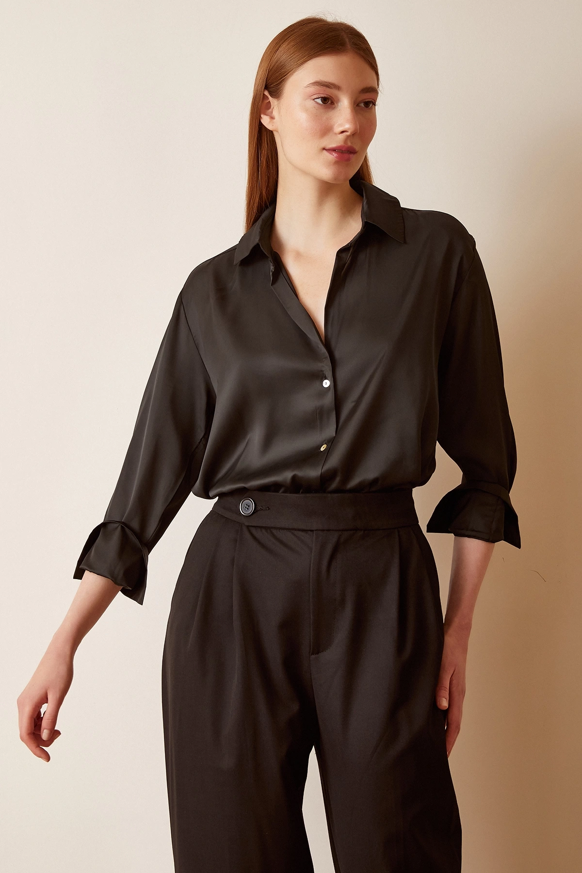 Basic Saten Gömlek Siyah