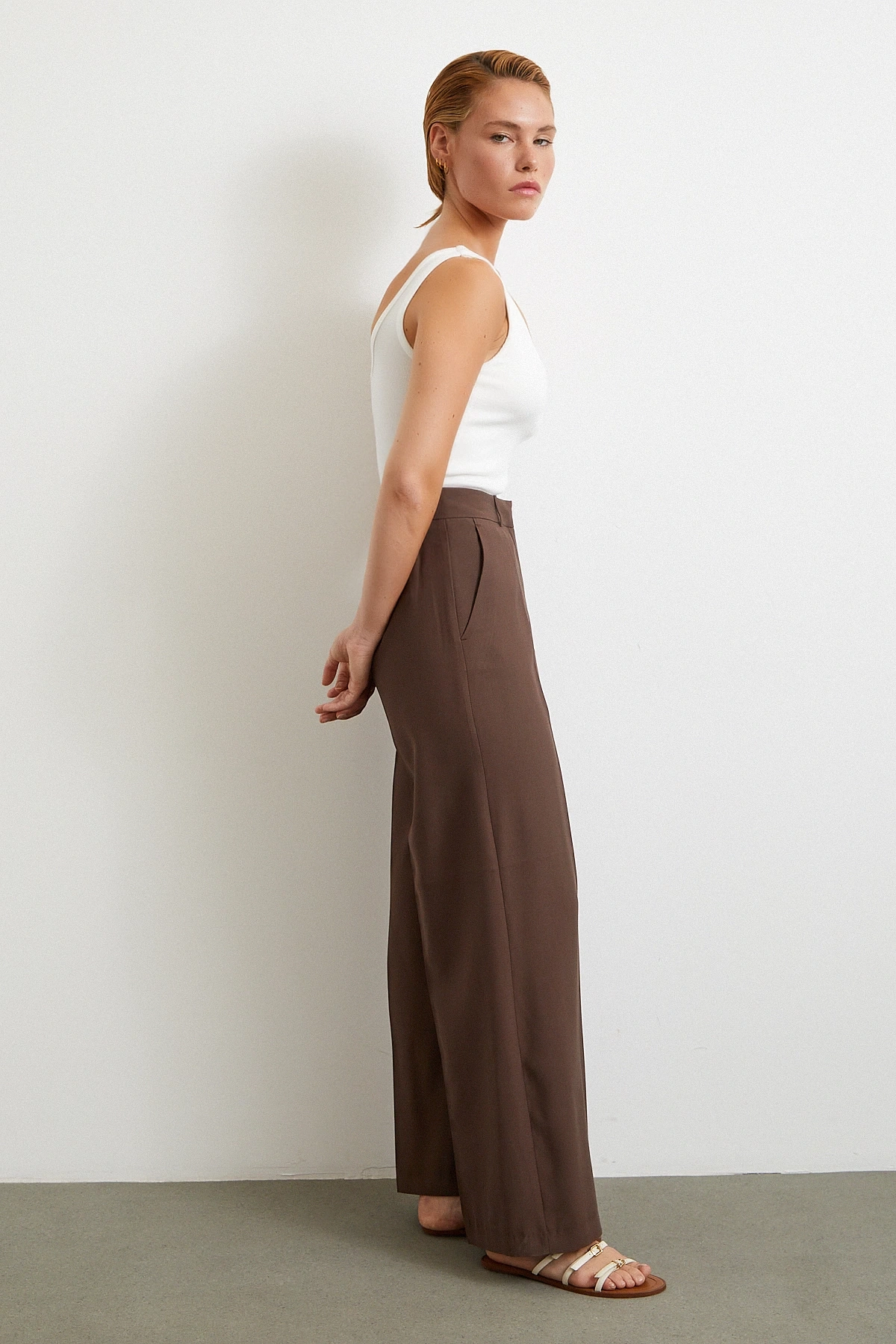 Geniş Paça Palazzo Pantolon Kahve