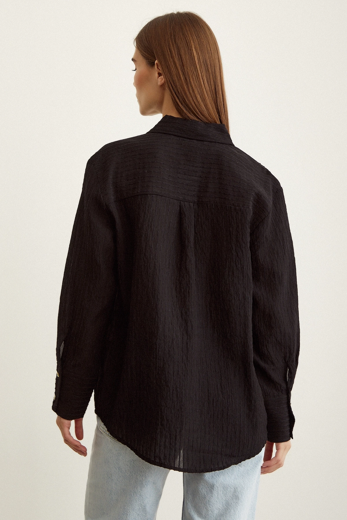 Çizgi Desenli Gömlek Siyah