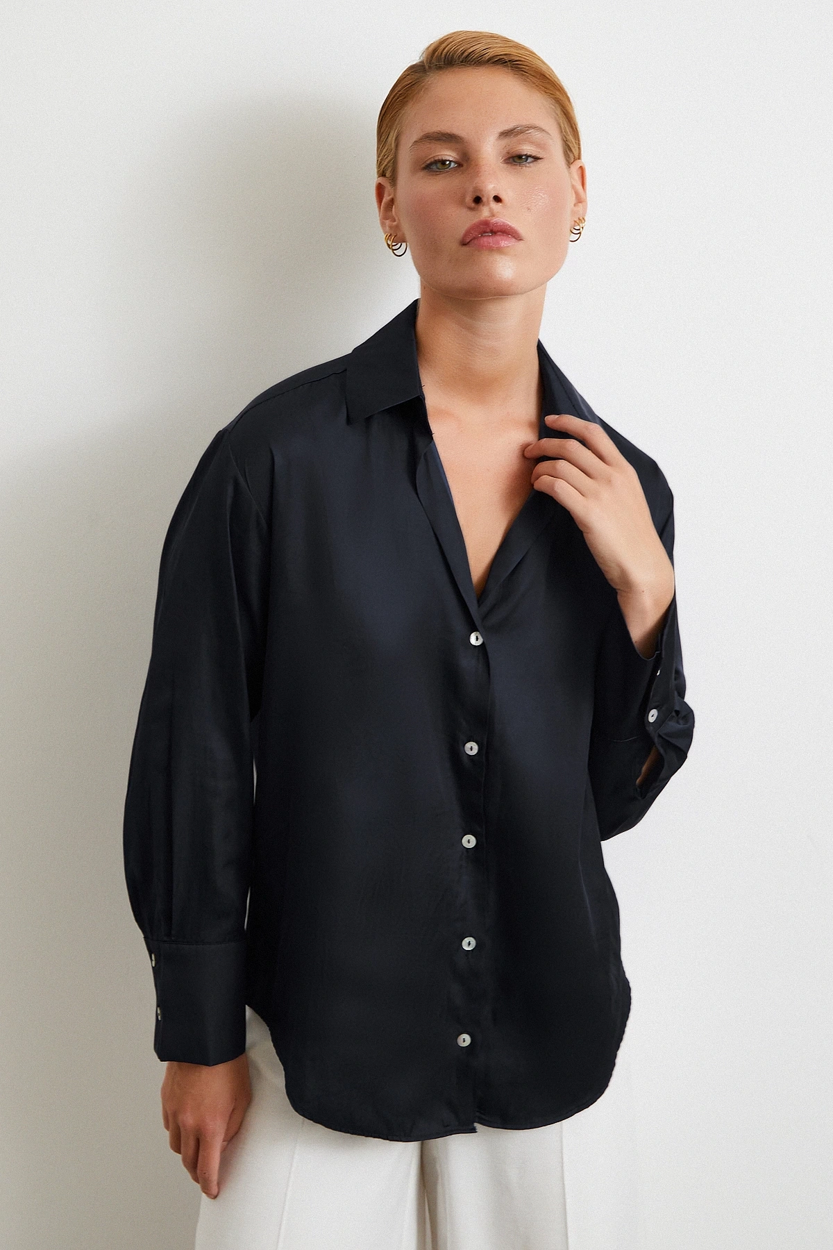 Diagonal Desen Gömlek Siyah