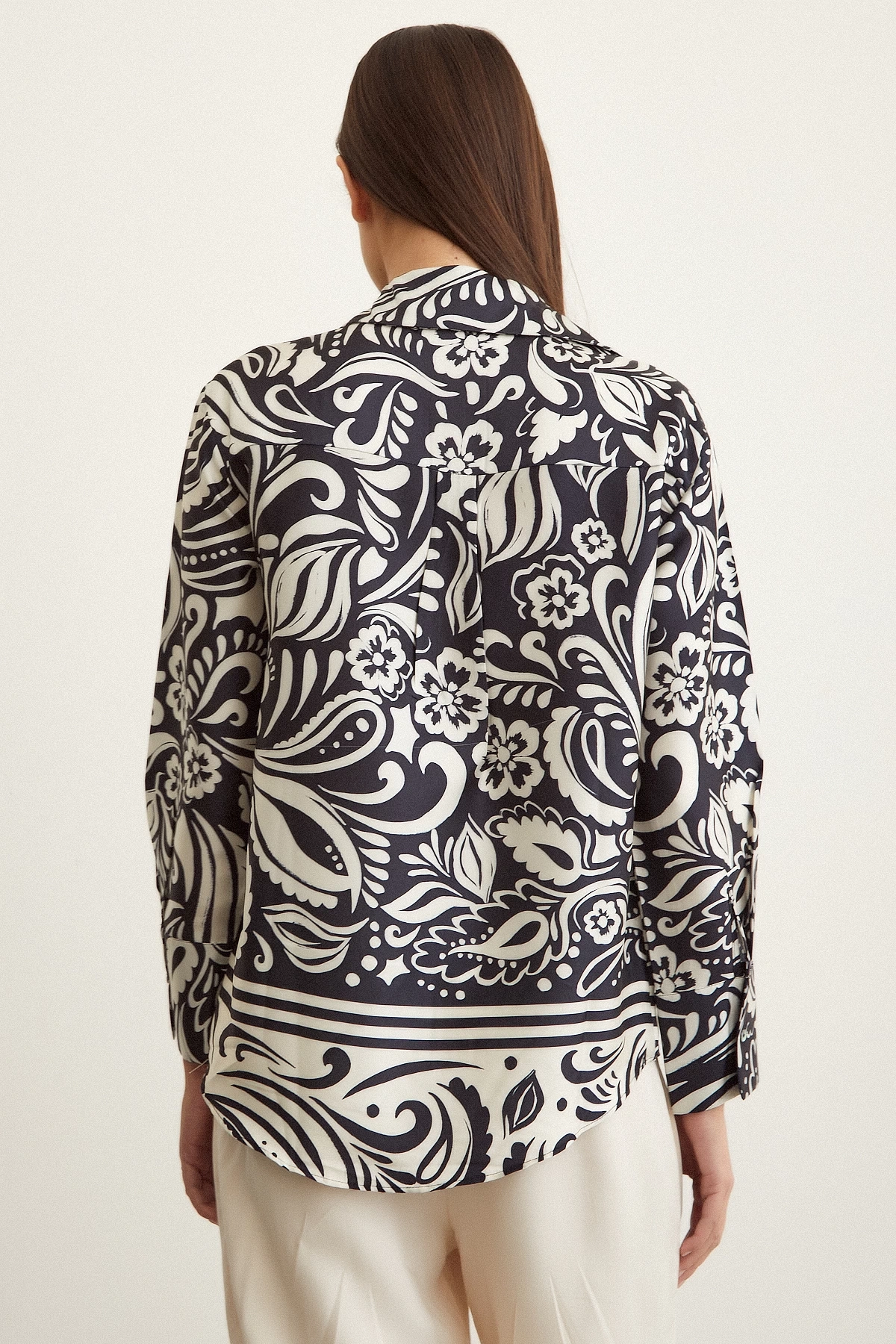 Renkli Baskılı Poplin Gömlek Mavi