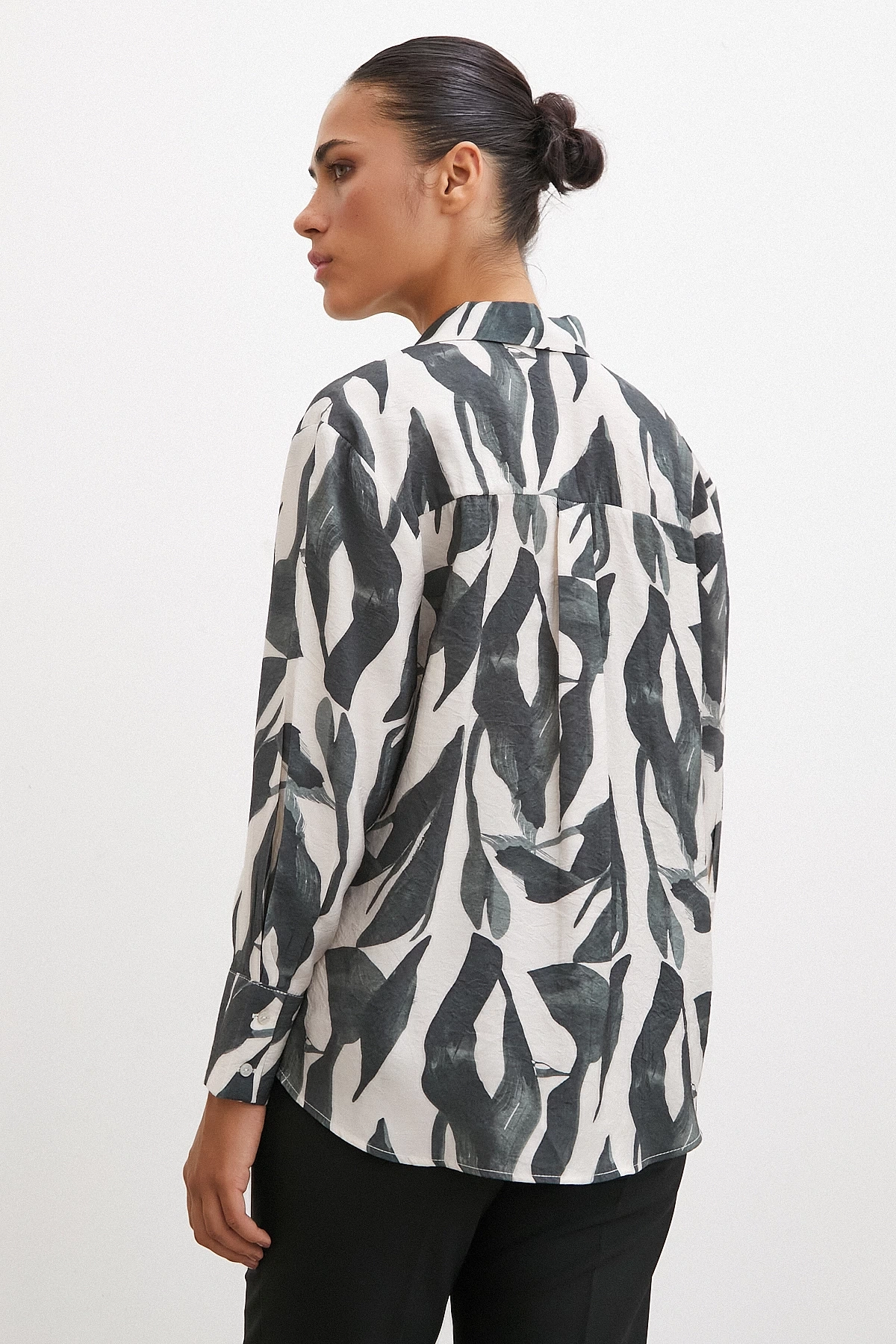 Desenli Modal Gömlek Haki