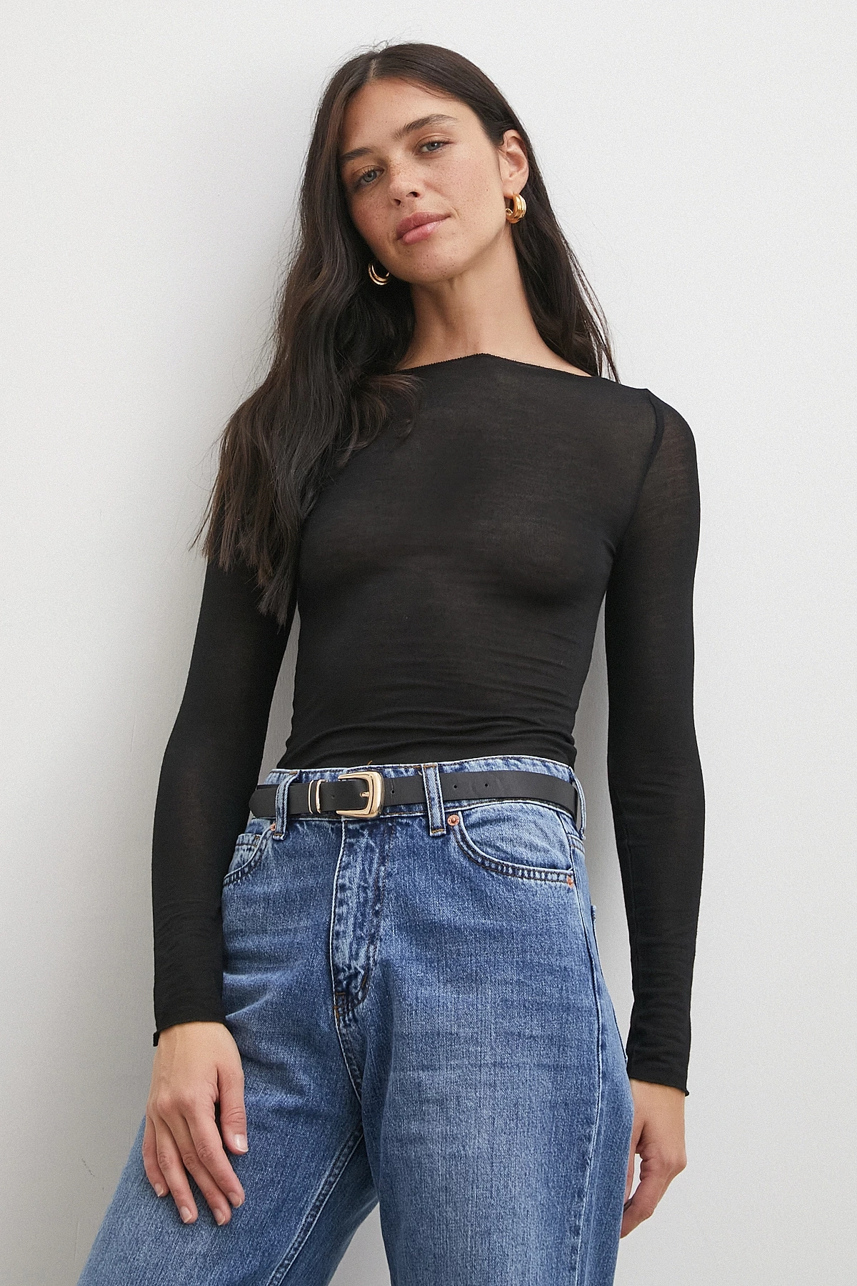 Açık Yaka Bluz Siyah