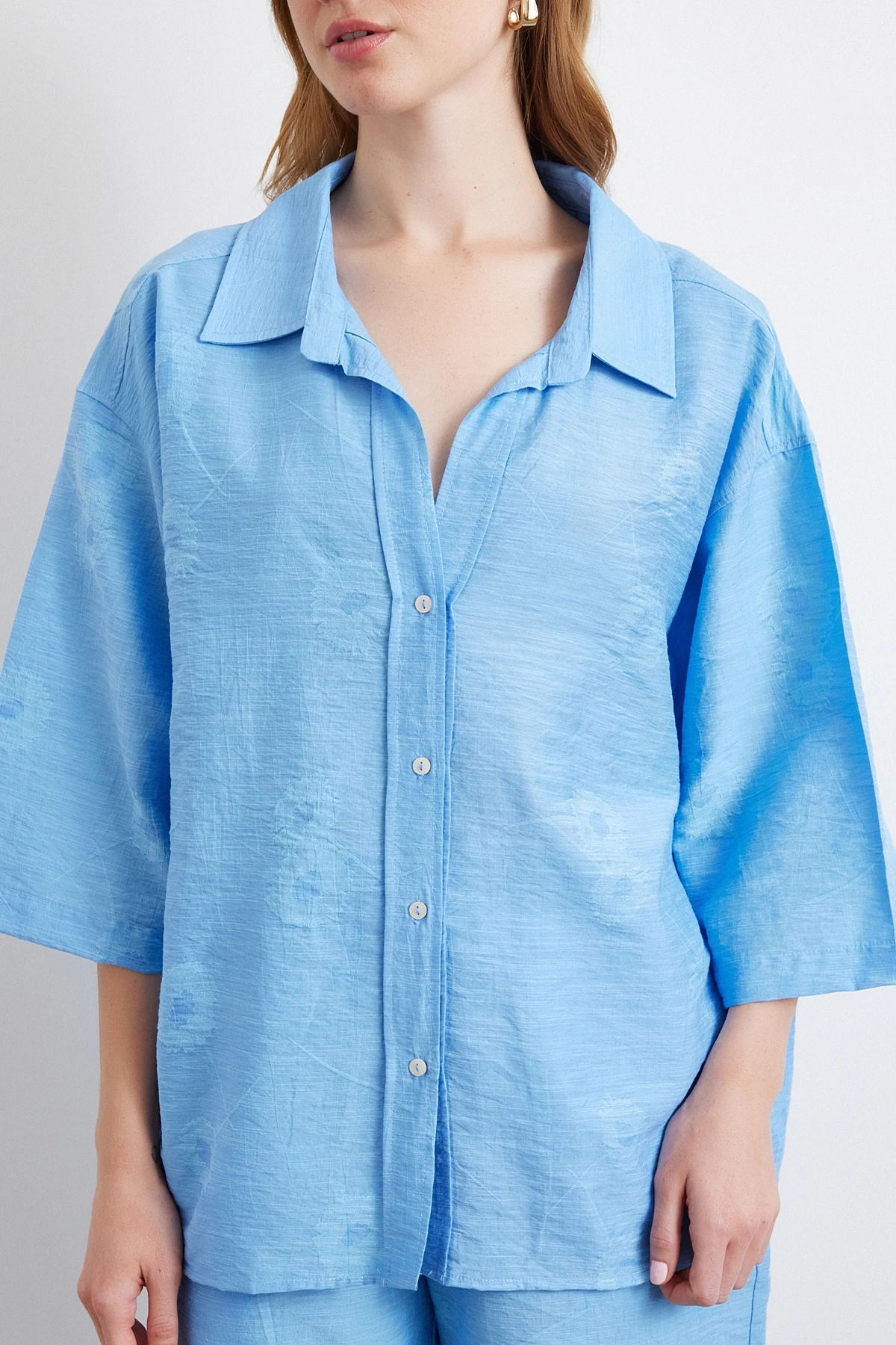 Fakir Kol Oversize Gömlek Mavi