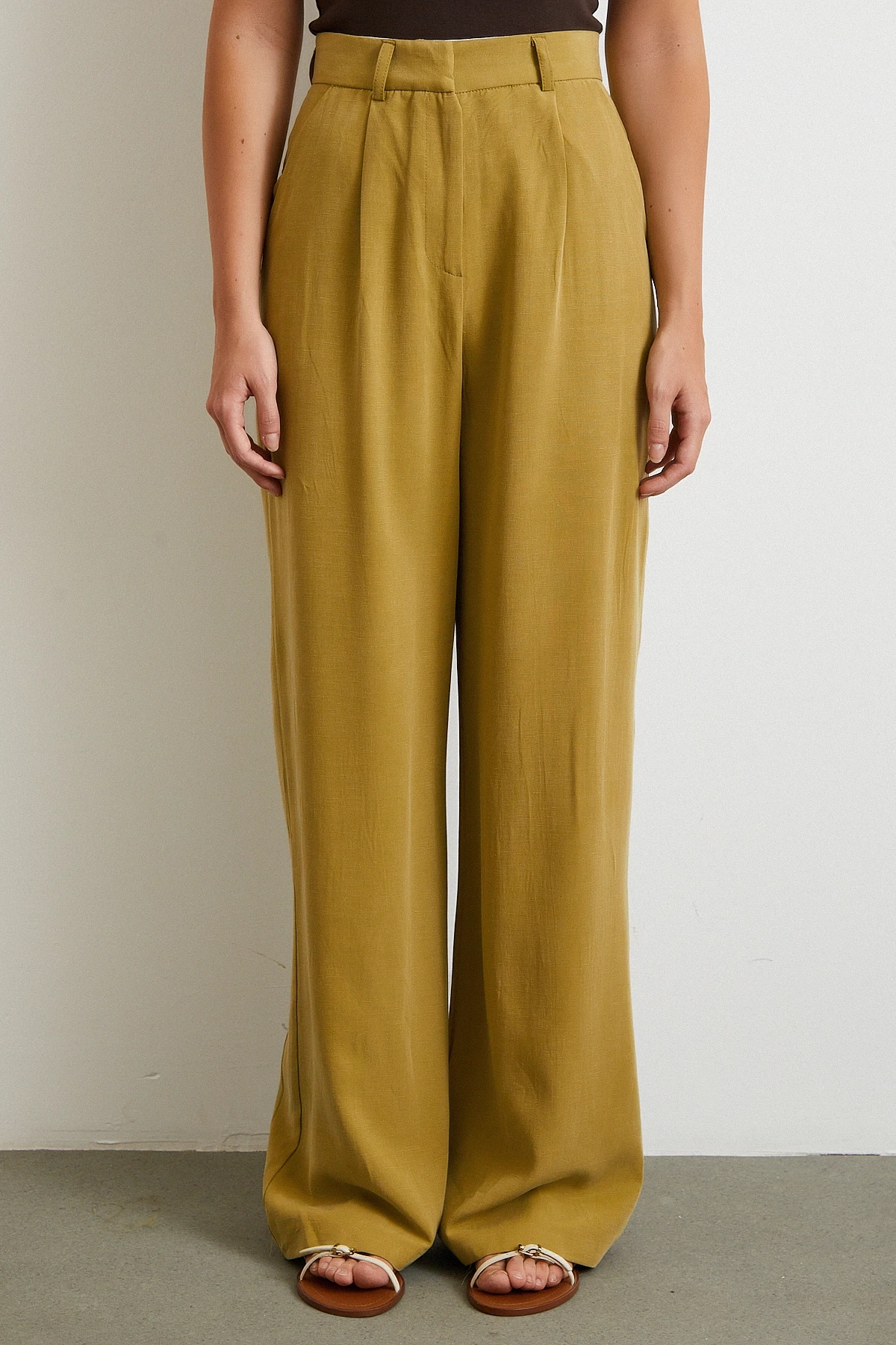 Keten Palazzo Pantolon Olive