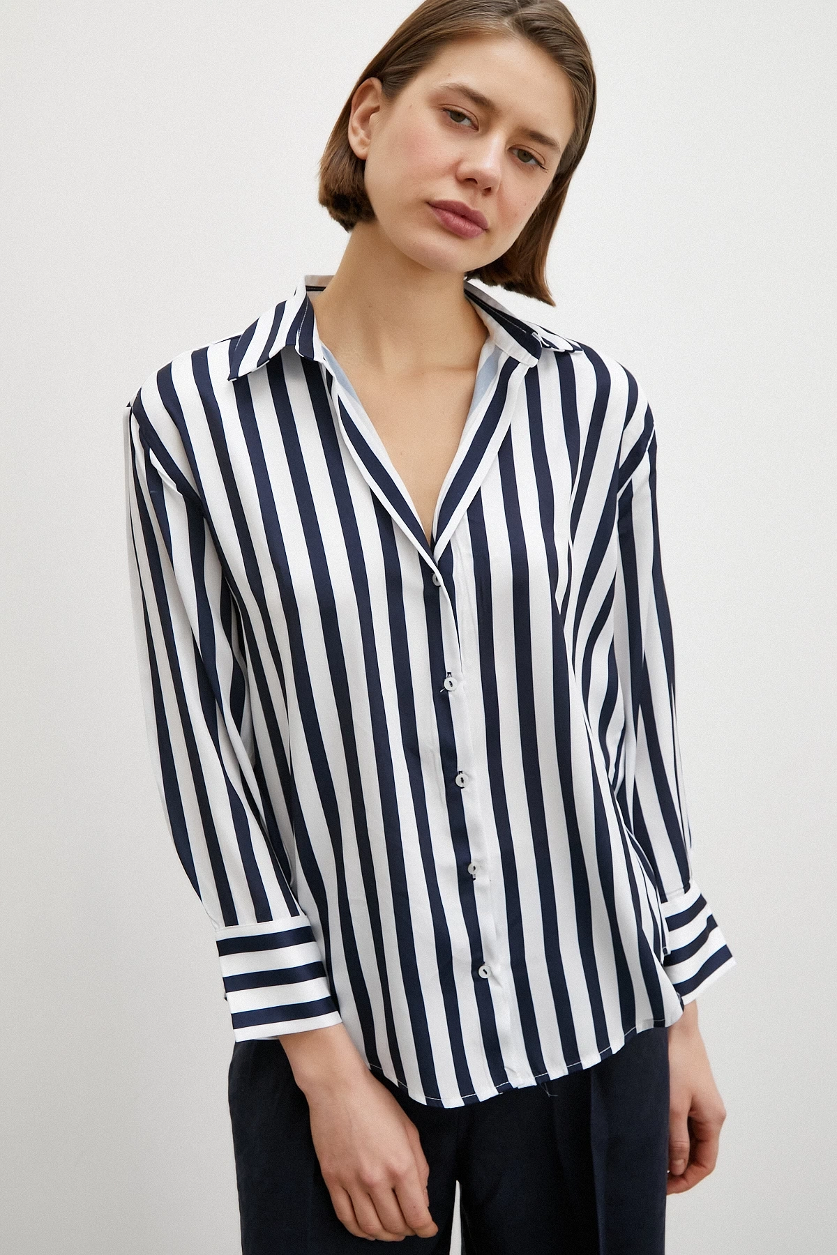 Robalı Çizgili Gömlek Lacivert