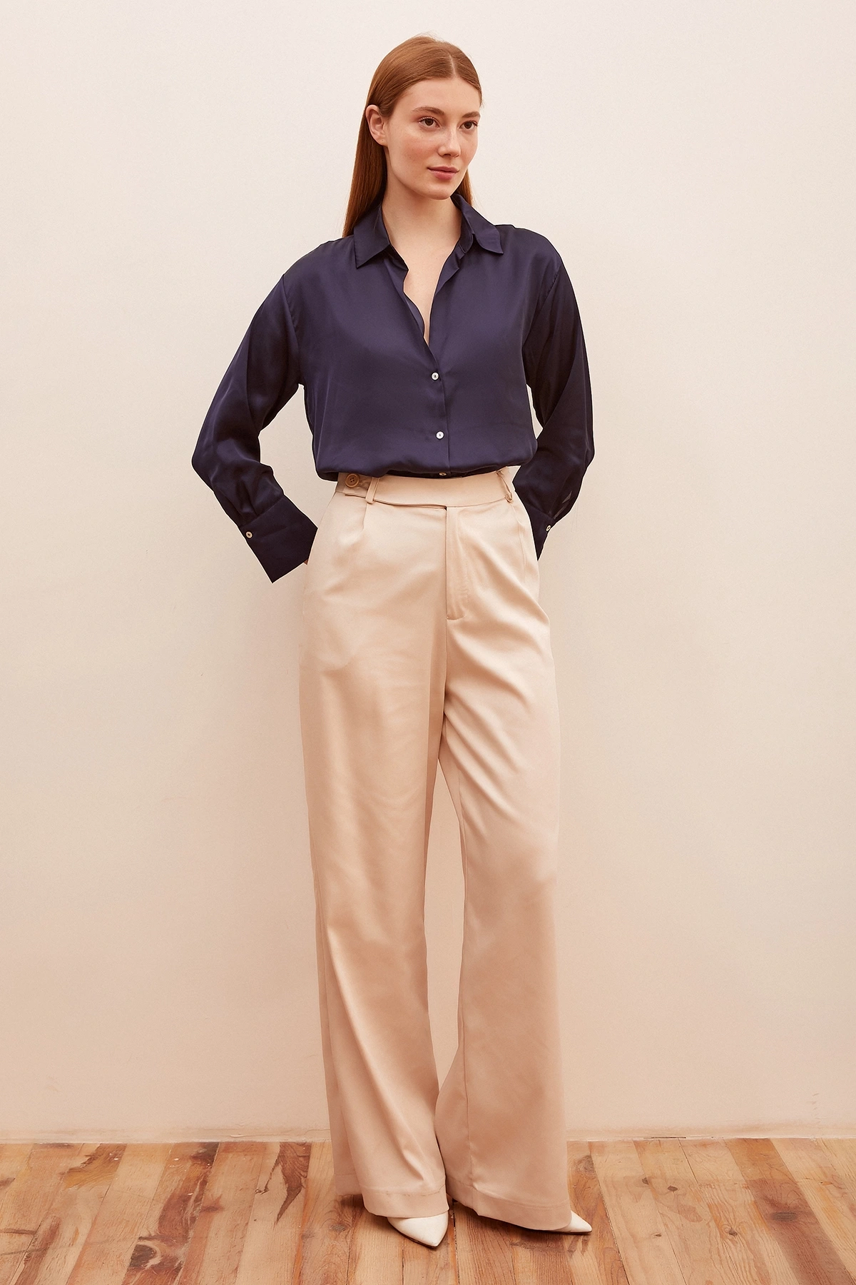 Basic Saten Gömlek Lacivert