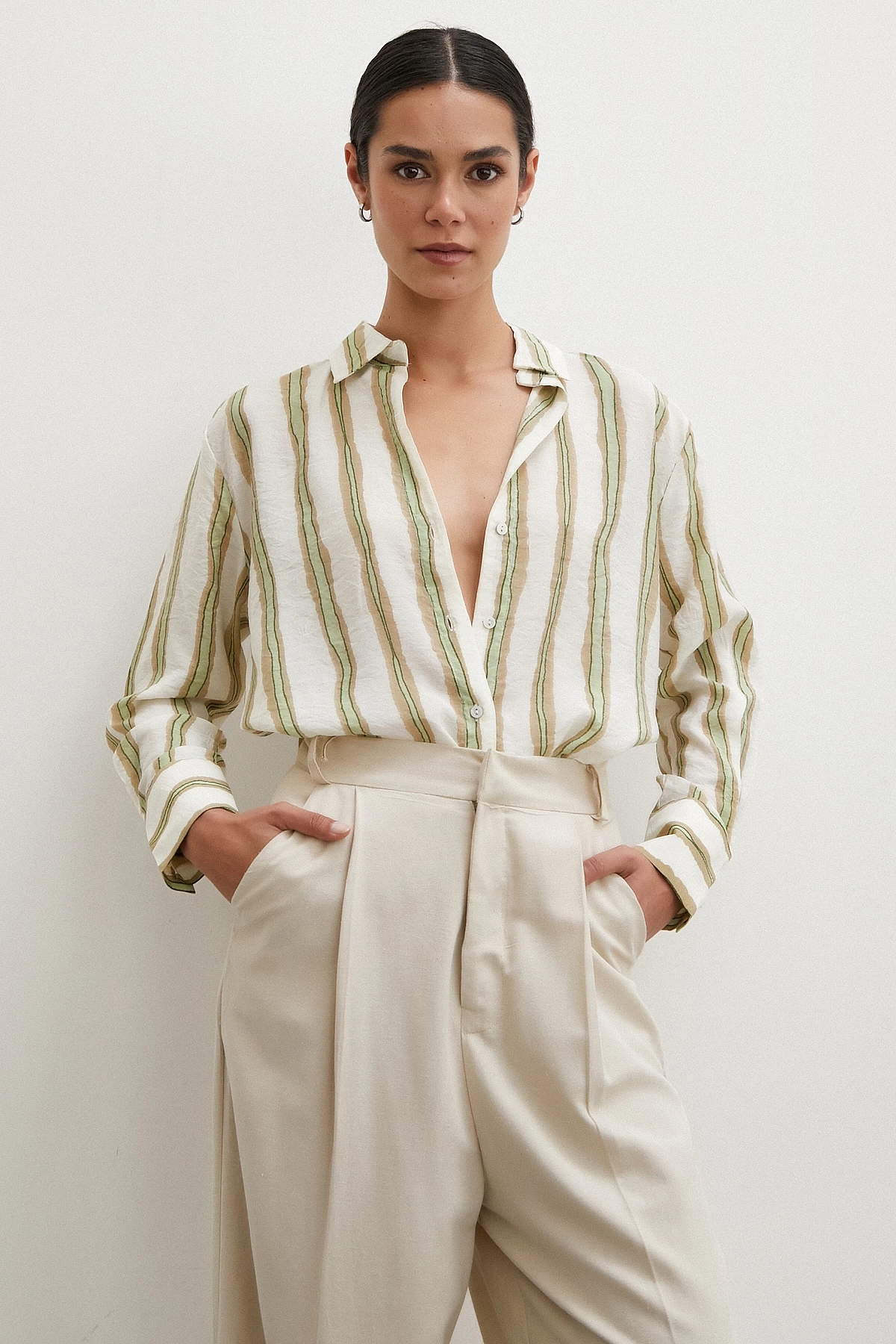 Bambu Çizgili Gömlek Yeşil