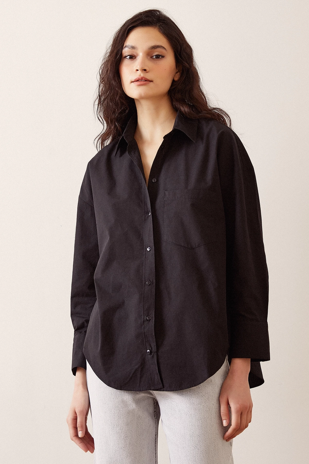 Basic Poplin Gömlek Siyah