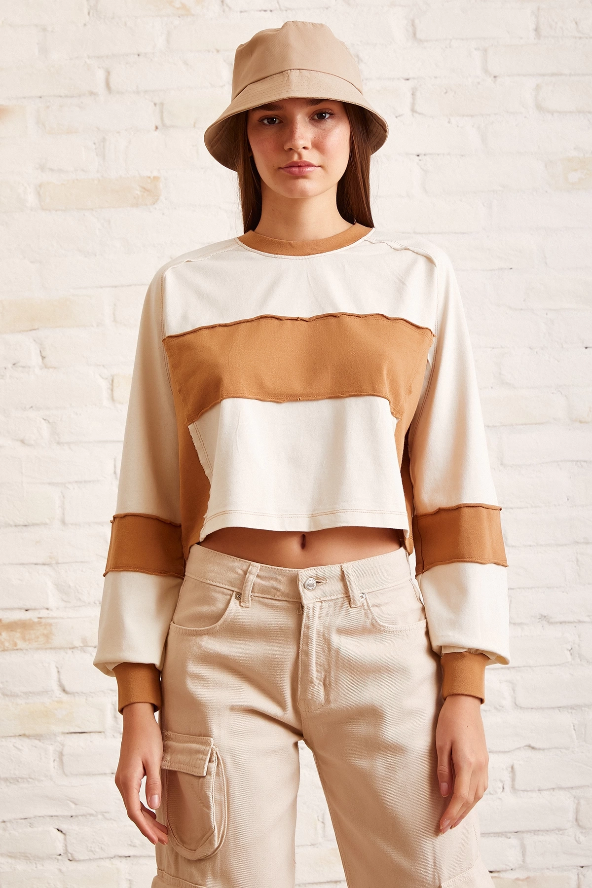 Çift Renk Oversize Sweatshirt Beyaz