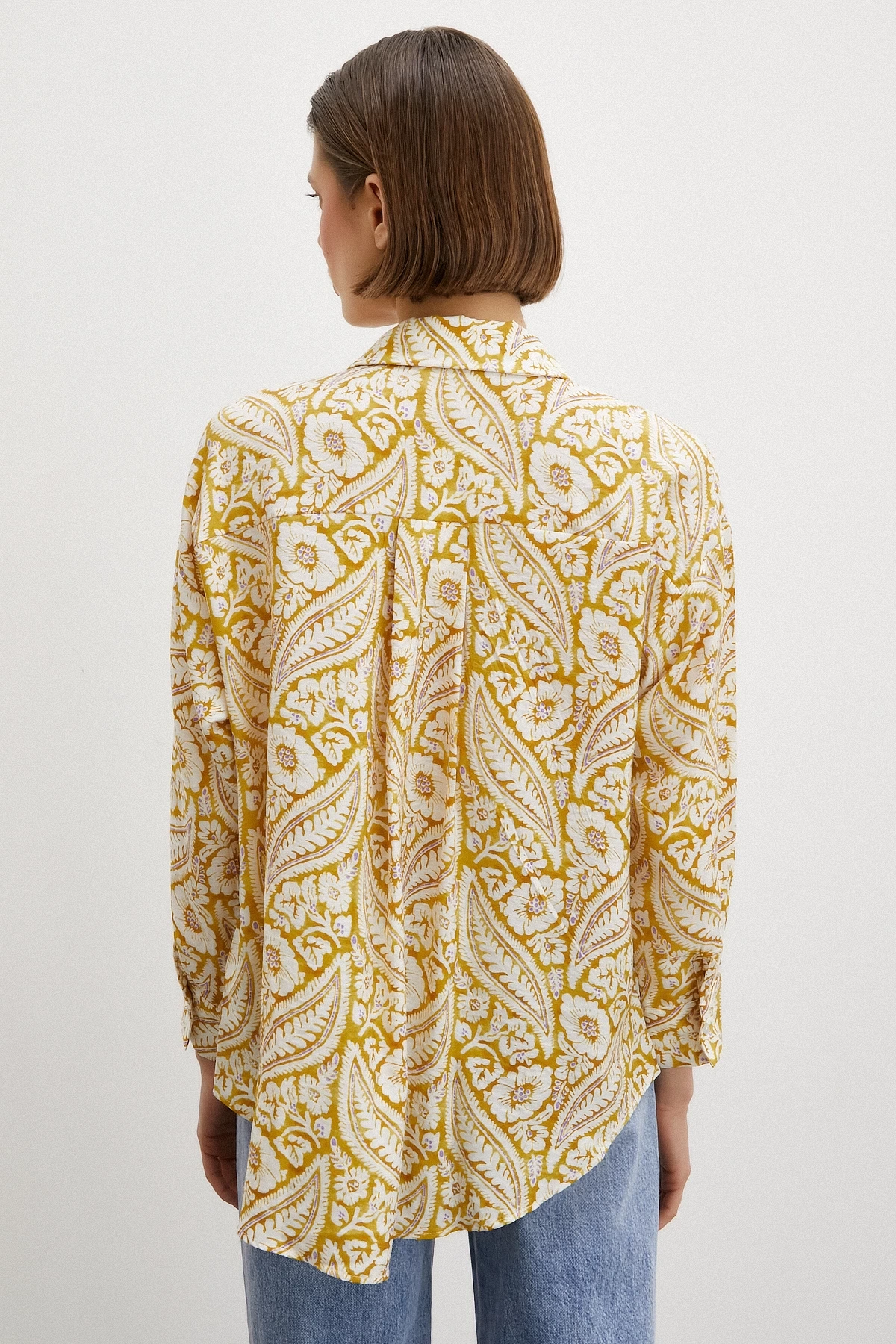 Şal Desen Modal Gömlek Sarı