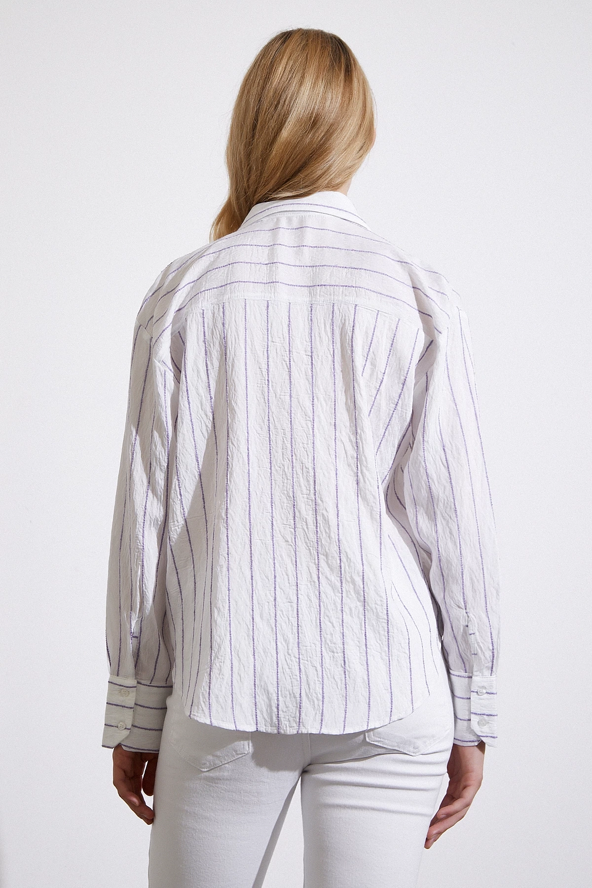 Çizgili Cepli Gömlek Mor