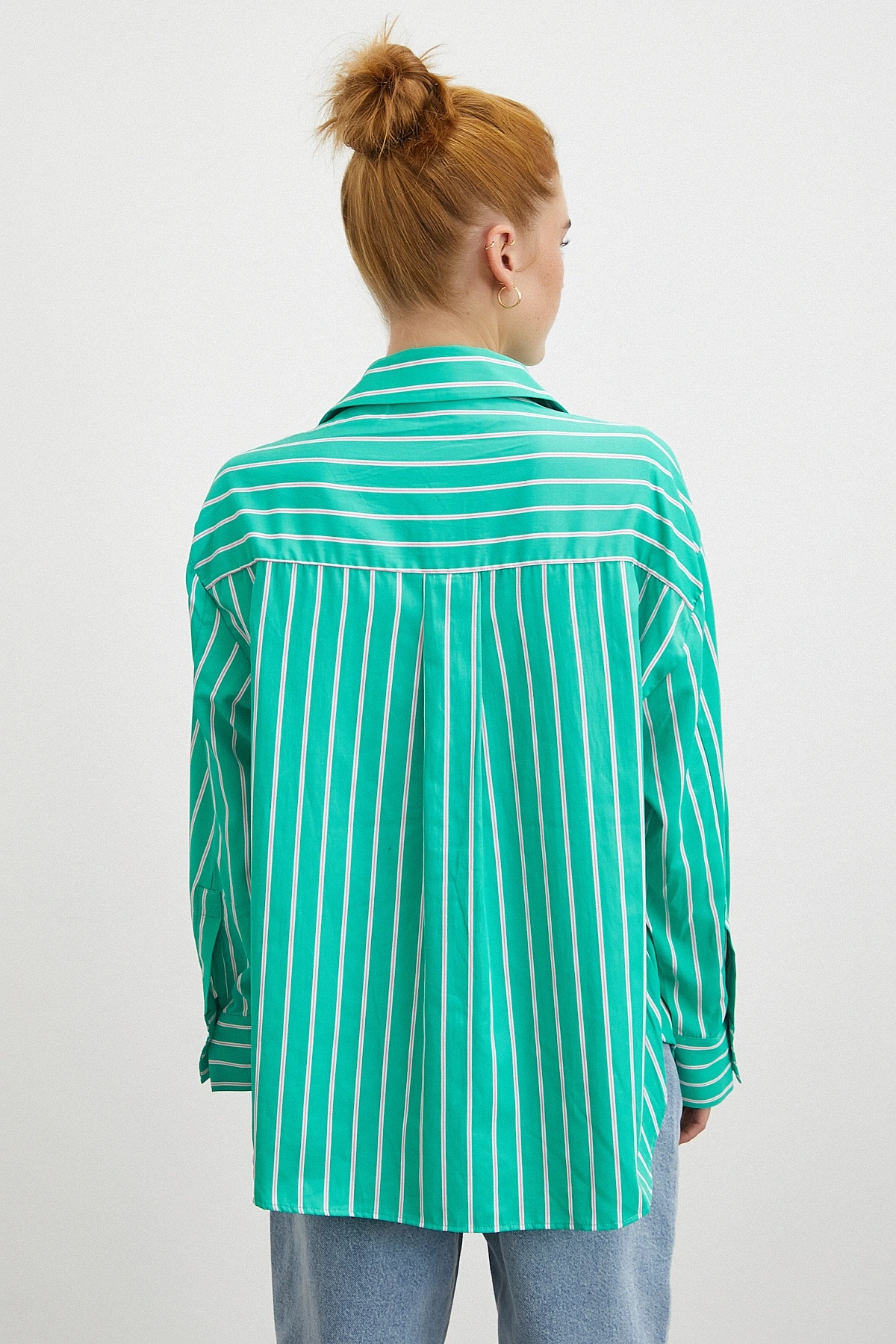 Çizgili Poplin Gömlek Yeşil