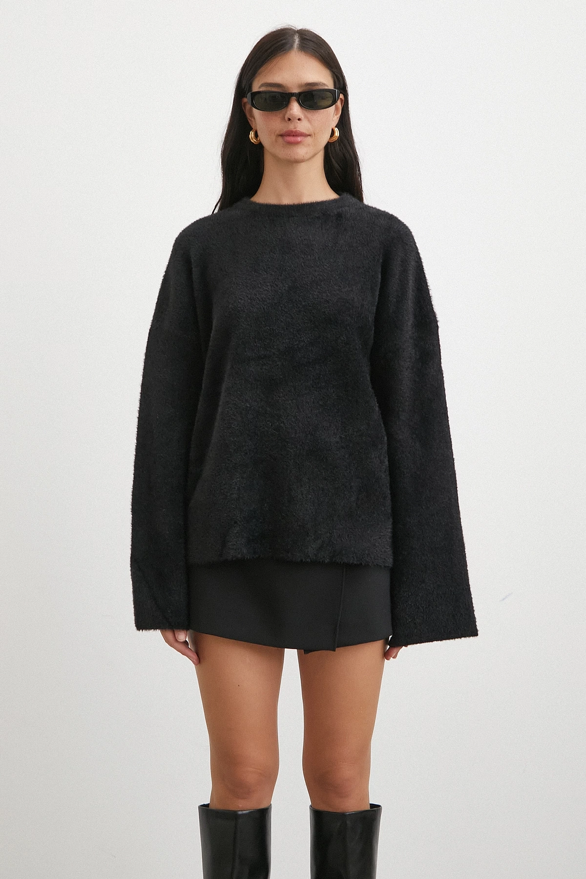 Bisiklet Yaka T Kol Kazak Siyah