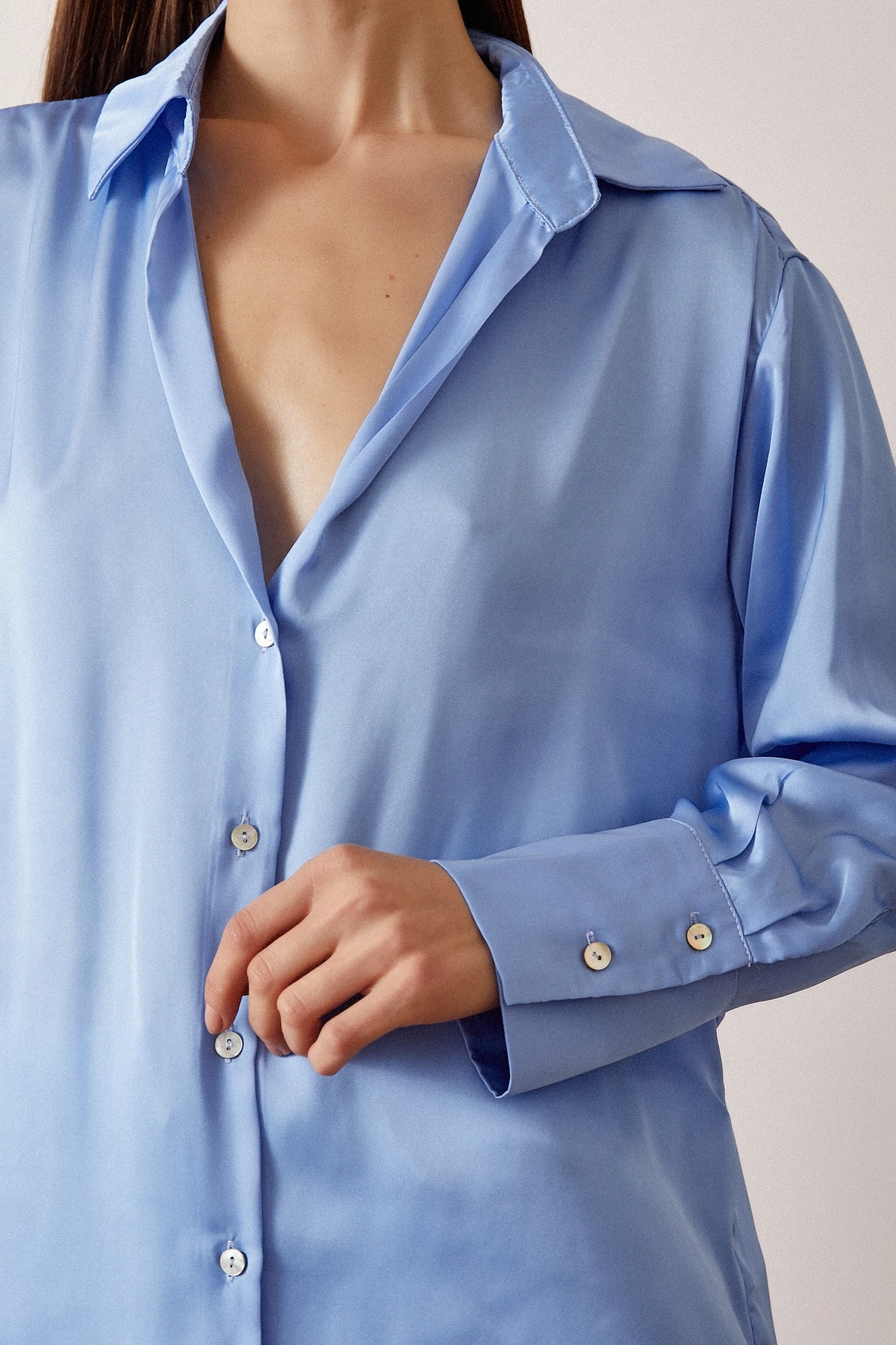 Basic Saten Gömlek Açık Mavi