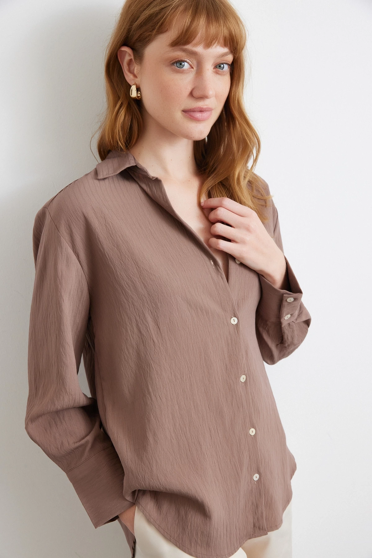 Paralel Çizgili Gömlek Kahve