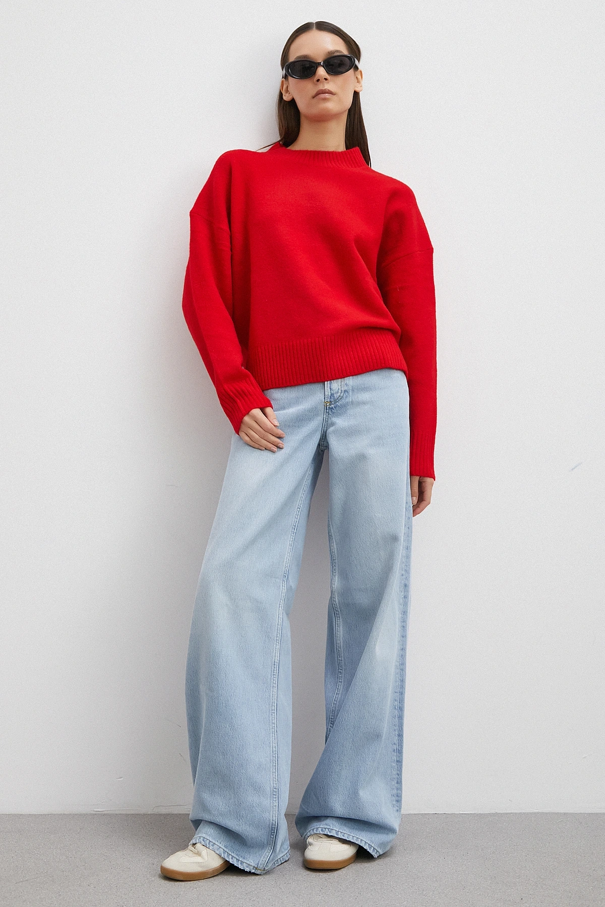 Yüksek Bel Geniş Paça Pantolon Buz Mavisi