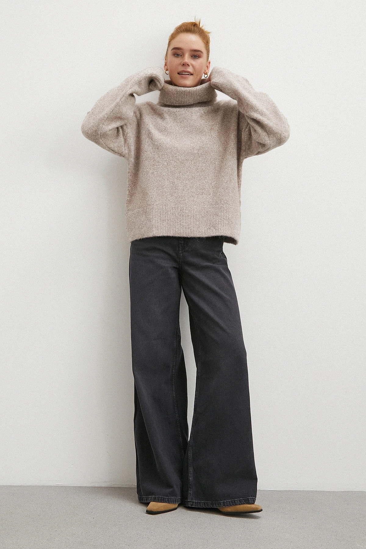 Yüksek Bel Geniş Paça Jean Siyah