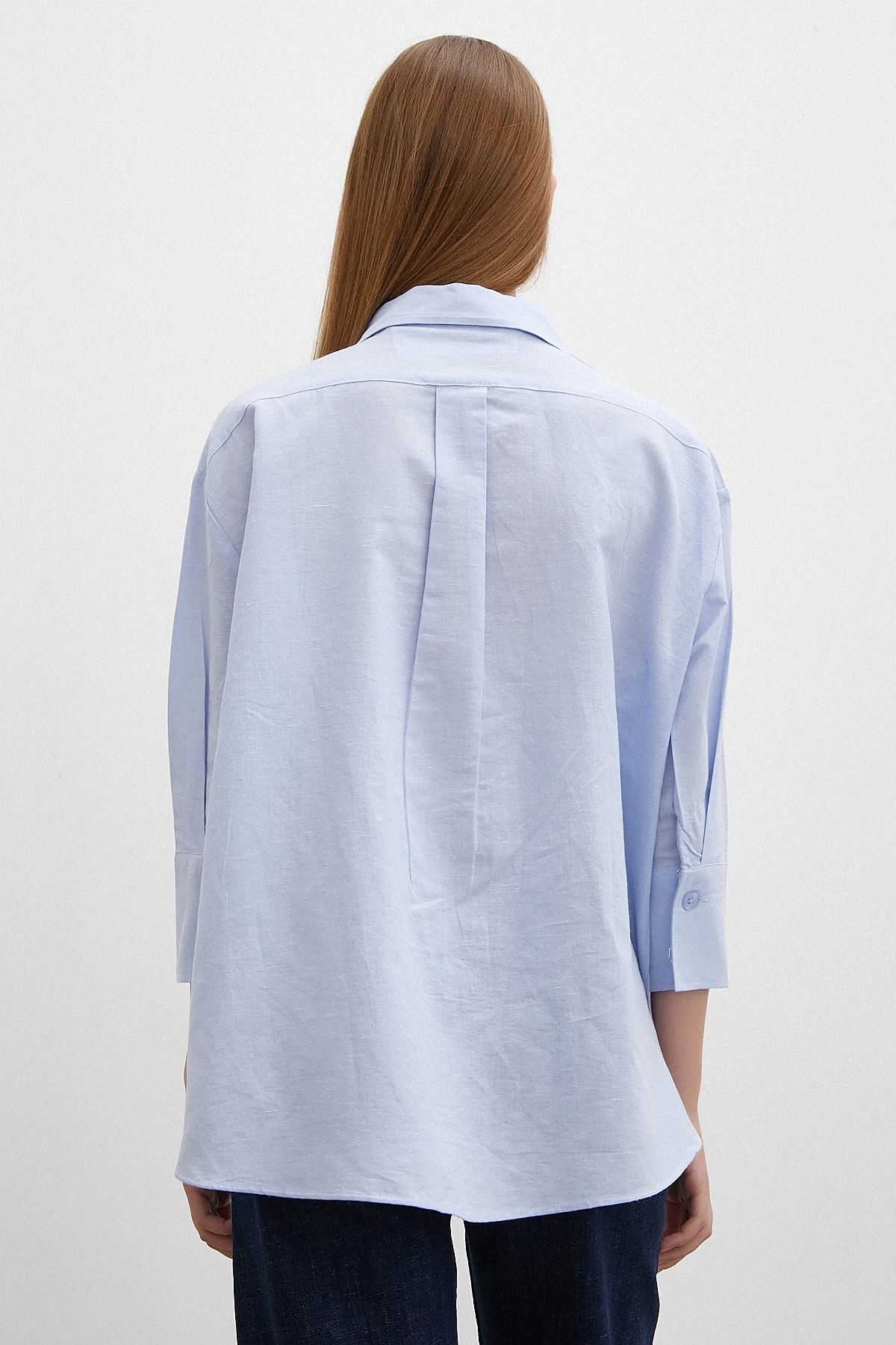 Yırtmaçlı Fakir Kol Gömlek Mavi