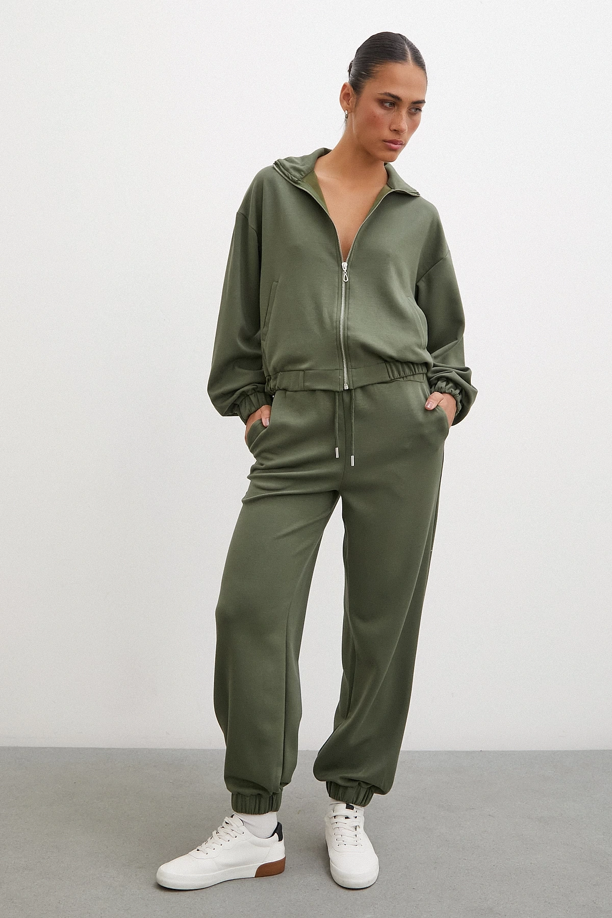 Lastikli Cepli Eşofman Altı Haki