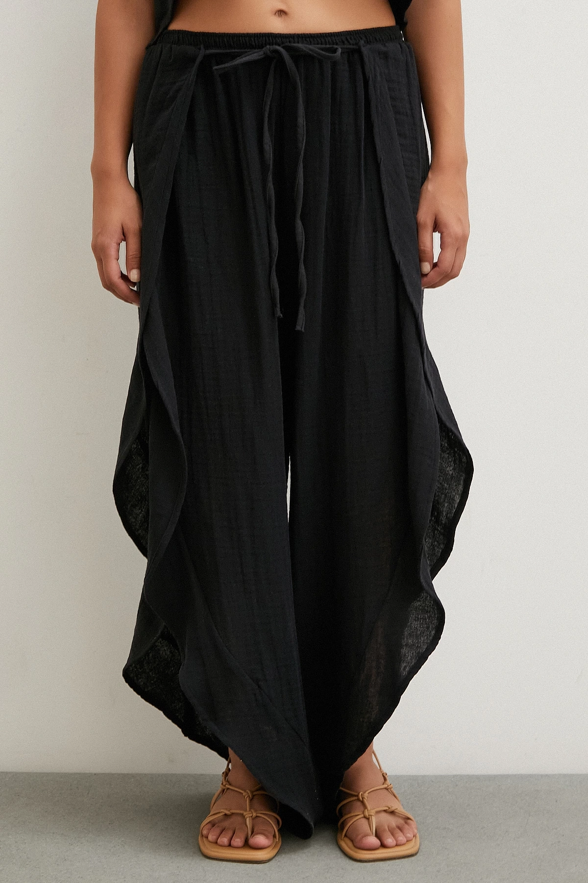 Keten Şalvar Takım Siyah