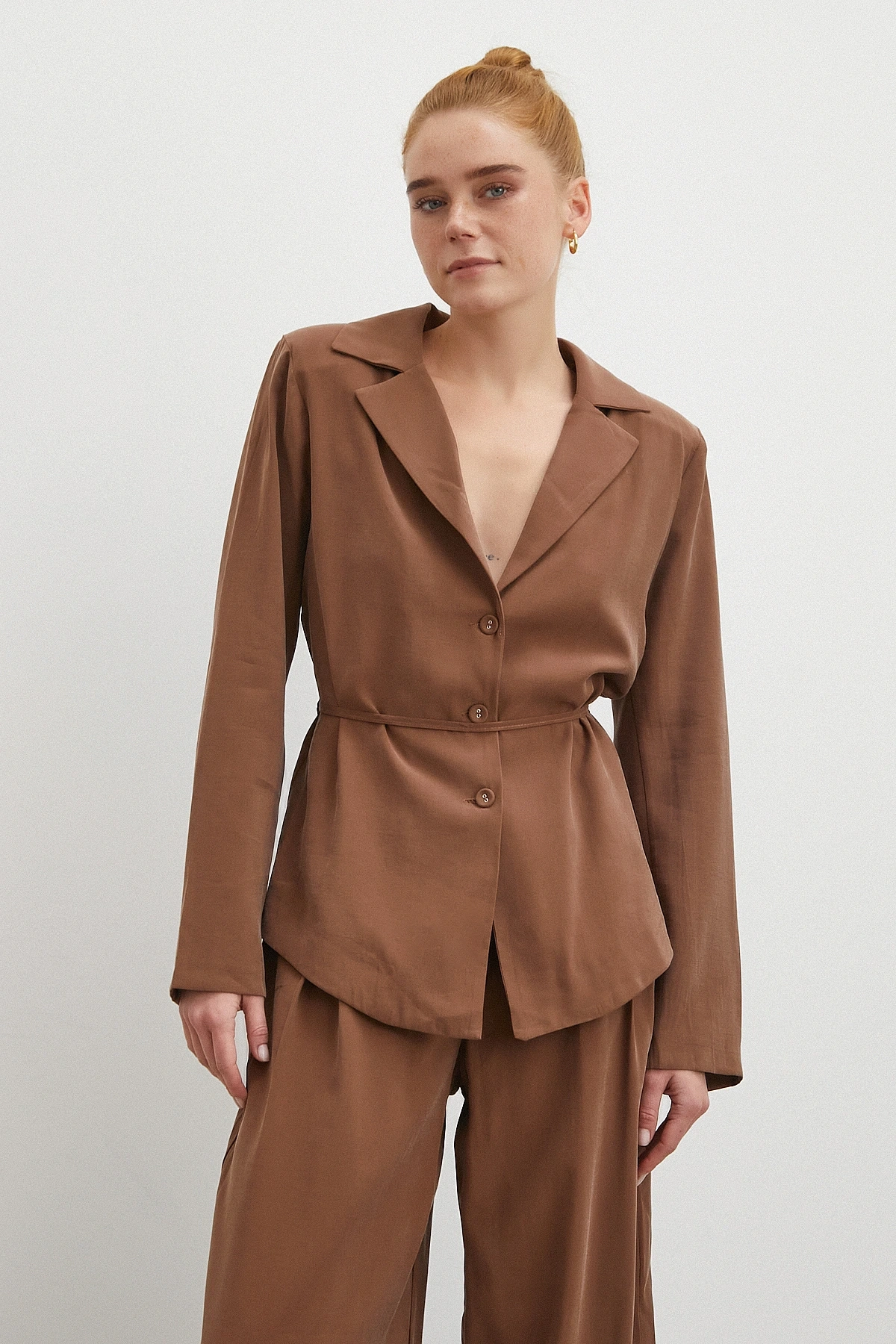 Gömlek Pantolon Modal Takım Kahve