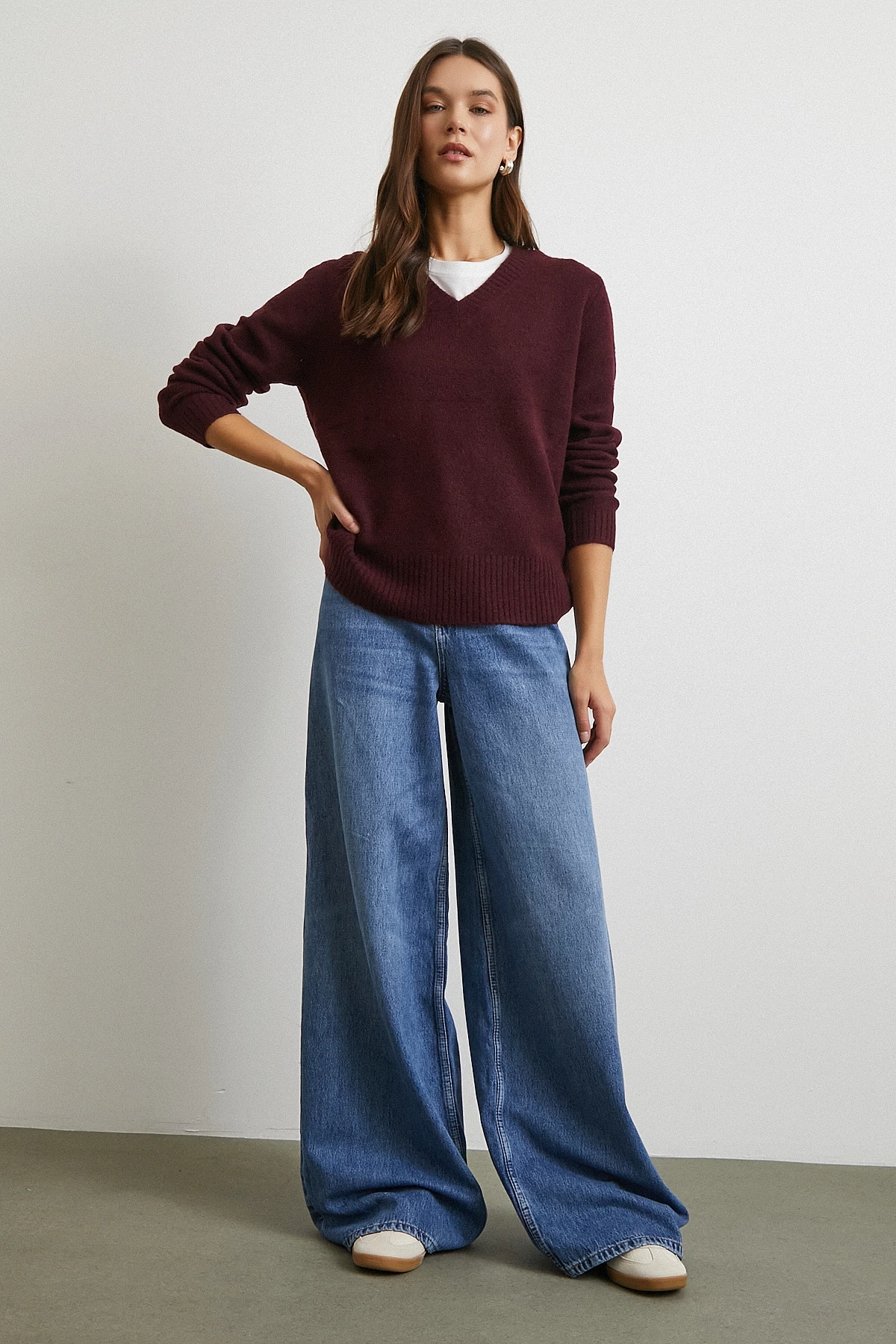 Yüksek Bel Geniş Paça Beş Cepli Jean Mavi