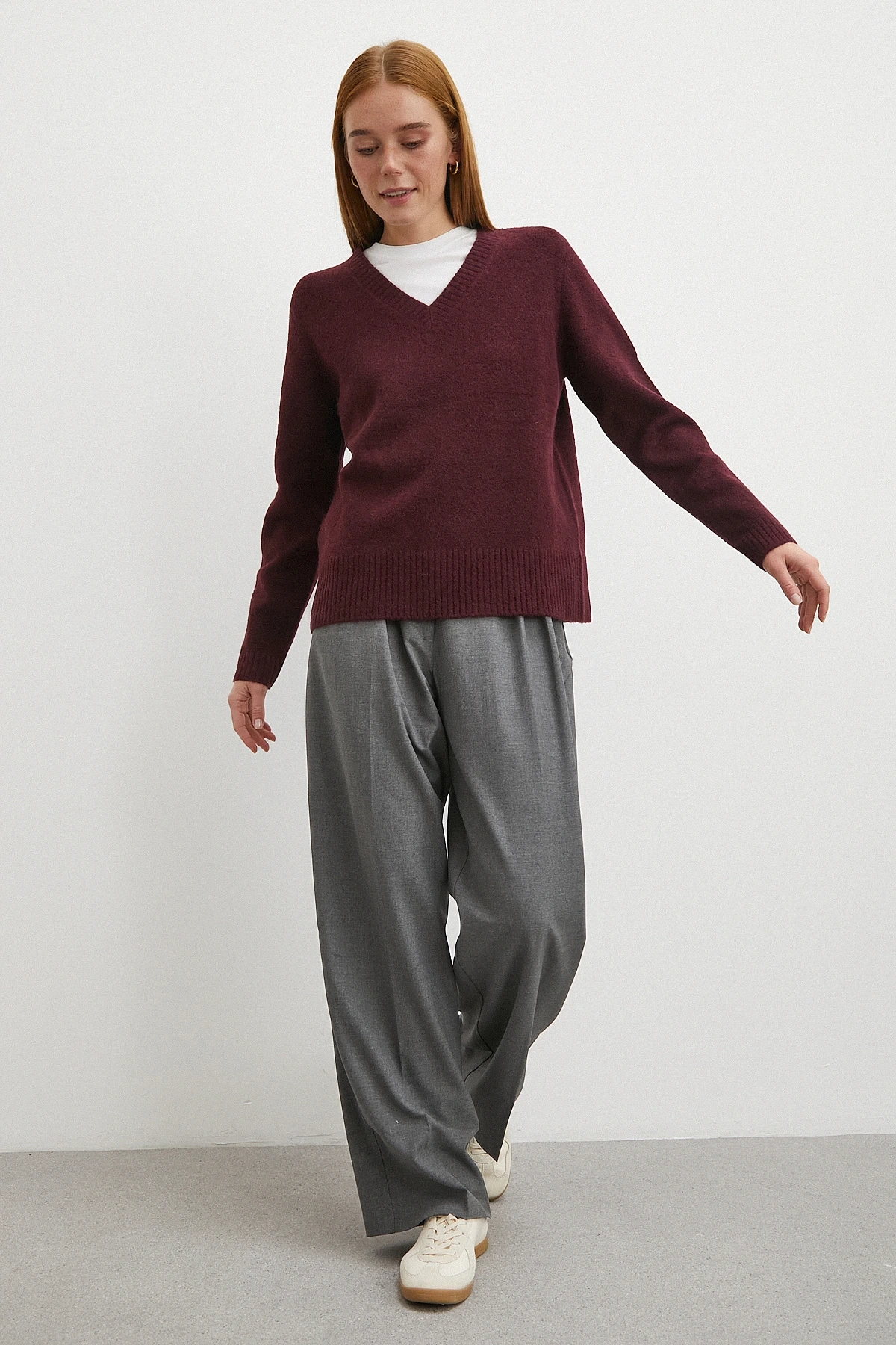 Yüksek Bel Pileli Palazzo Pantolon Gri