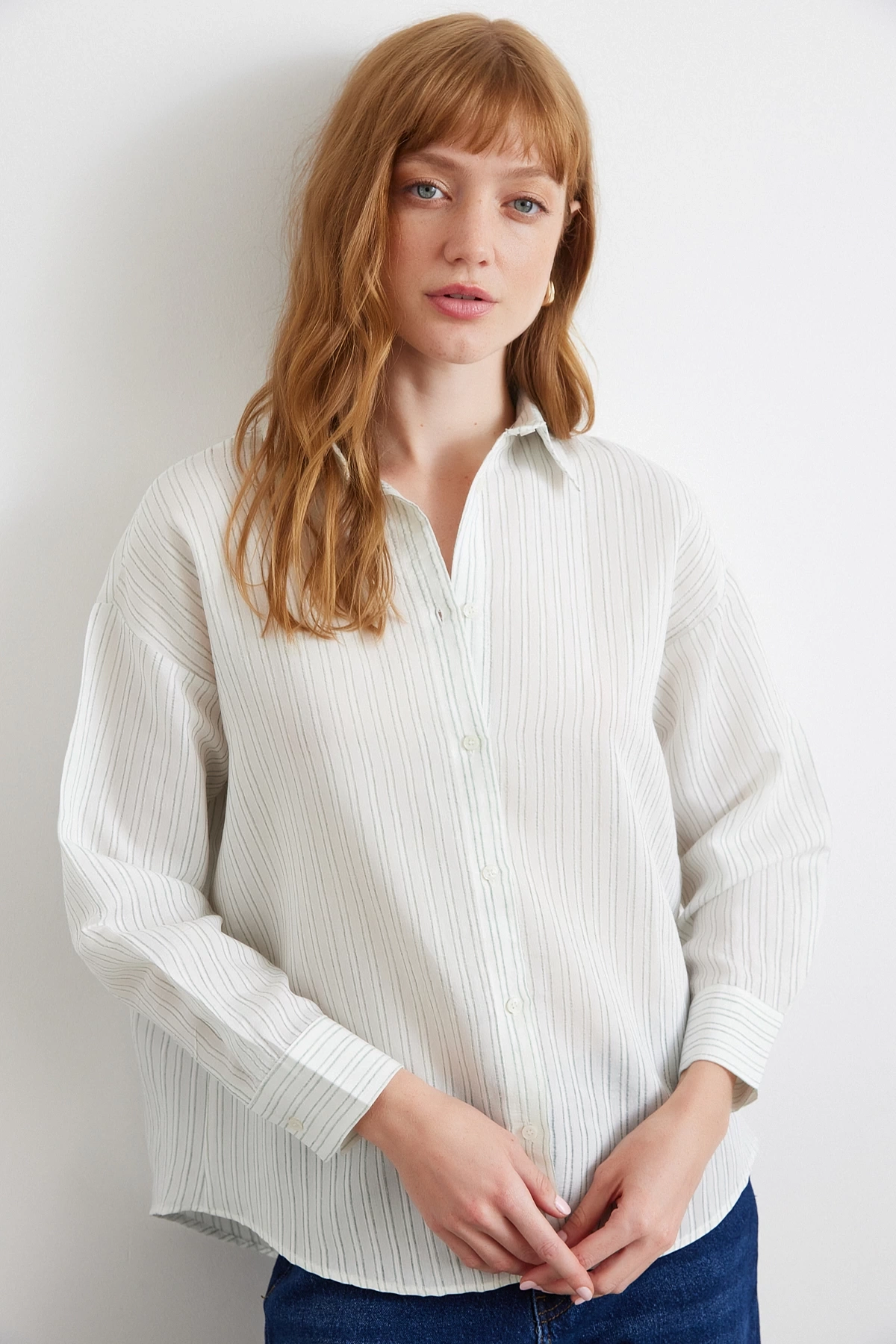 Simetrik Çizgili Gömlek Mint