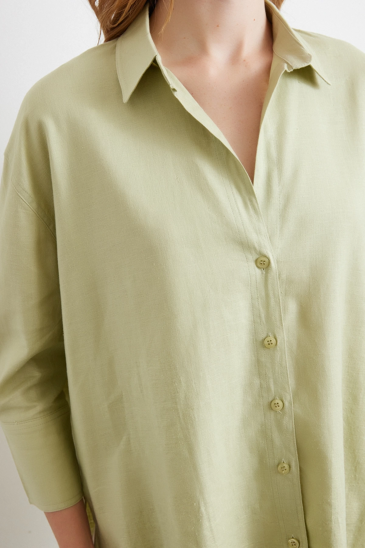 Yırtmaçlı Fakir Kol Gömlek Mint