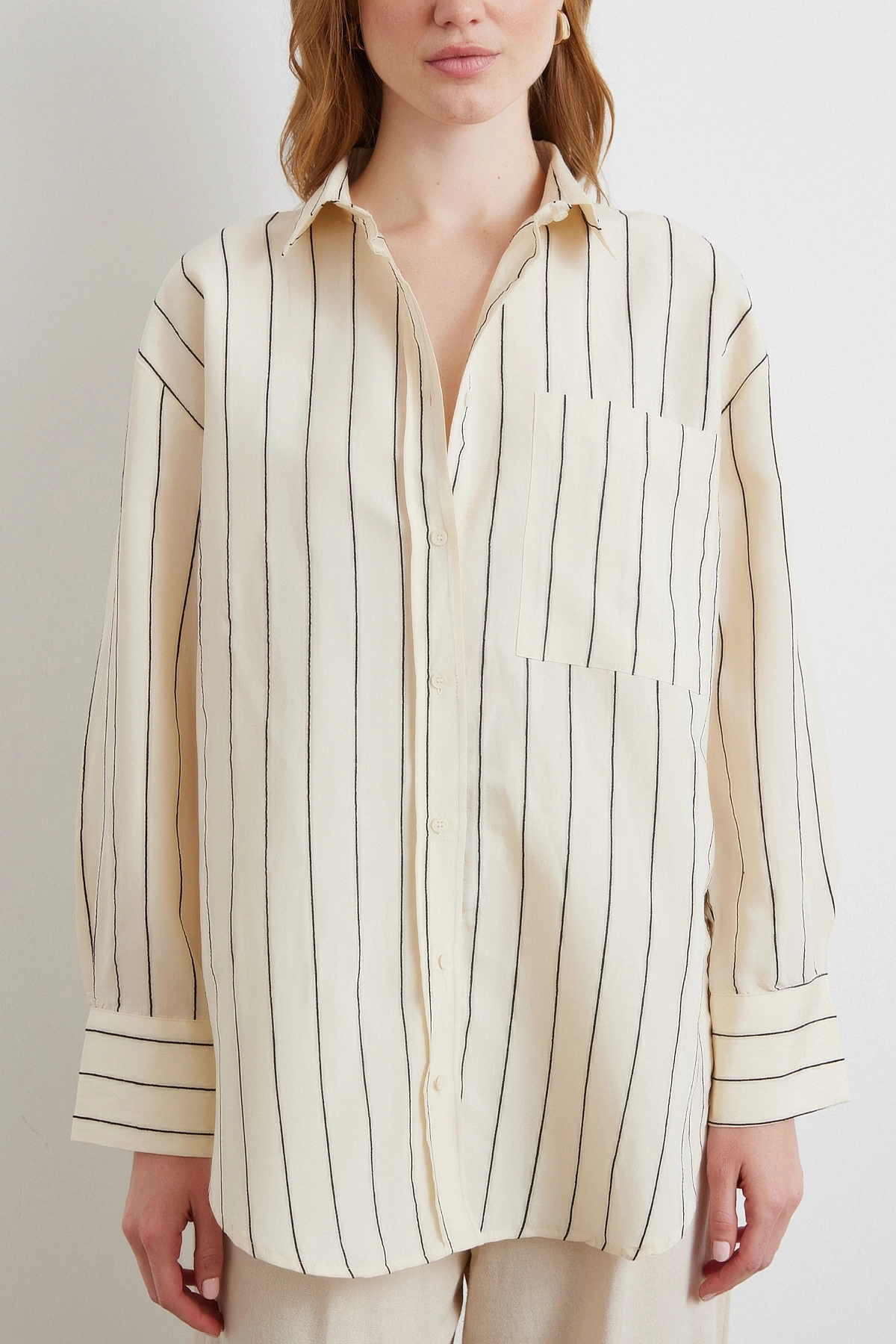 Kontrast Çizgili Modal Gömlek Siyah