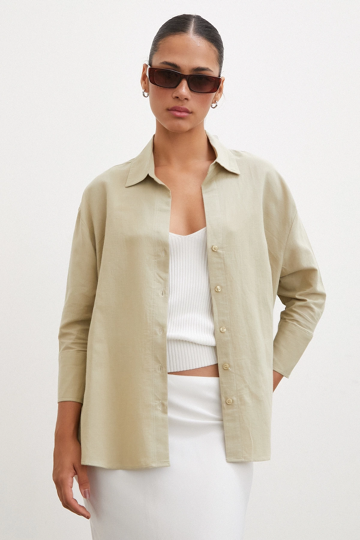 Yırtmaçlı Fakir Kol Gömlek Yeşil